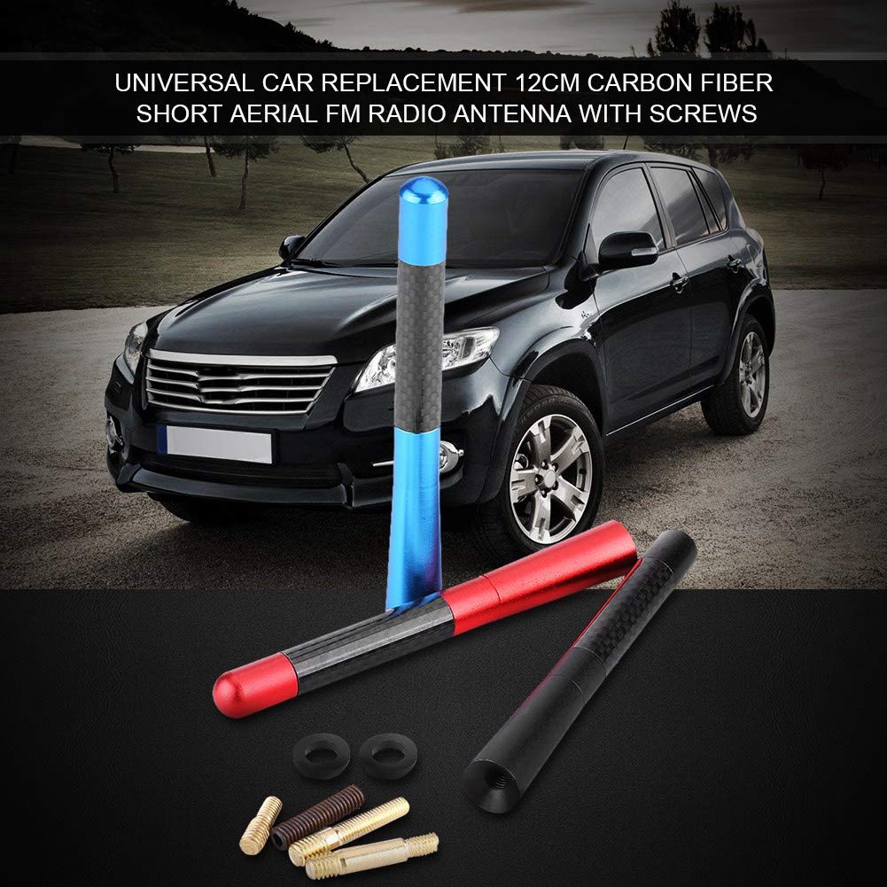 Antenne De Voiture, Antenne Radio FM Universelle En Fibre De Carbone 12cm Avec Vis Rouge Carbone