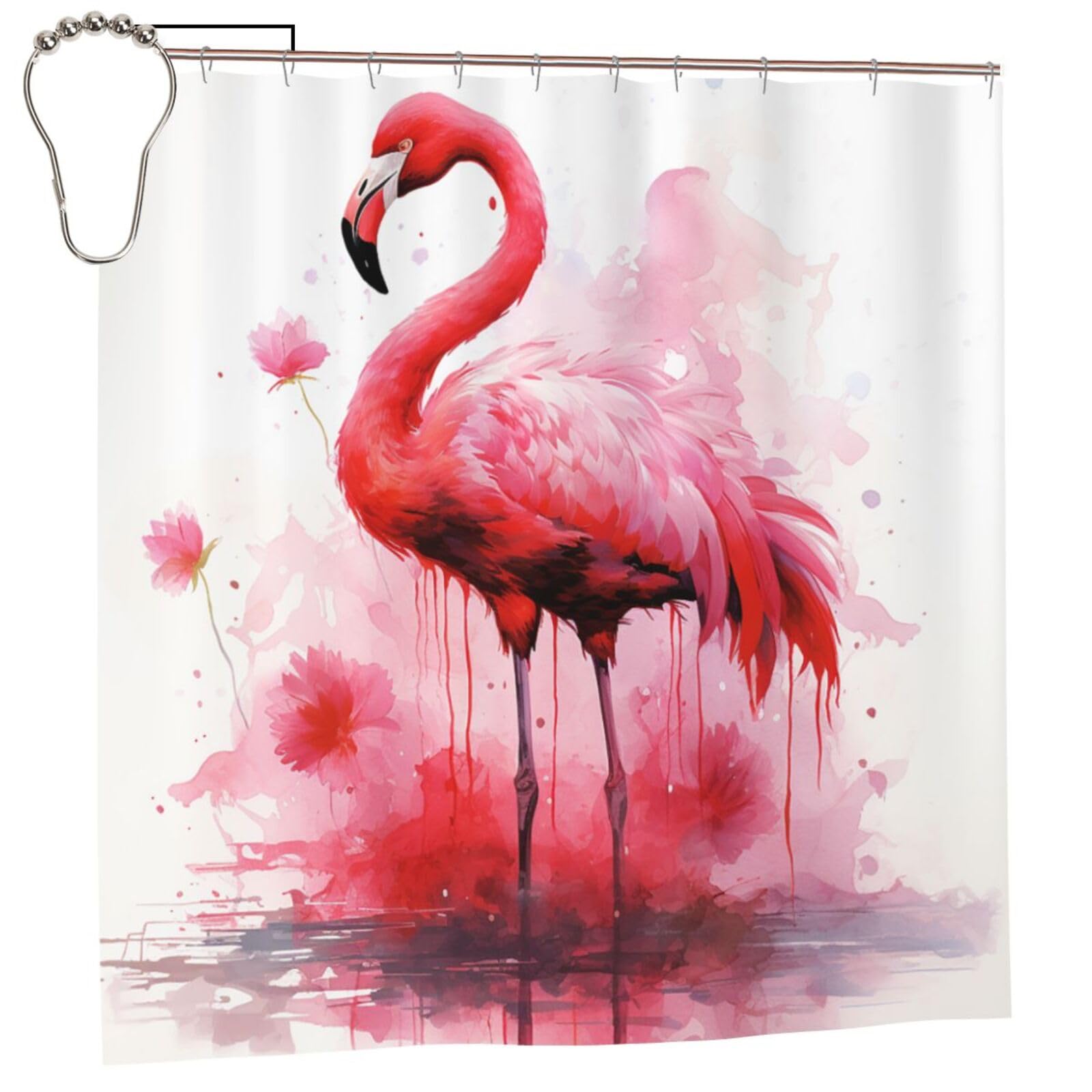 FodPand Flamingo Watercolor Shower Curtain 70"x70" Waterproof Long Bathroom Curtain Heavy Duty Thick Cloth Bath Curtain Set with Hooks, Modern Abstract Art Pattern Bathroom Shower Curtains