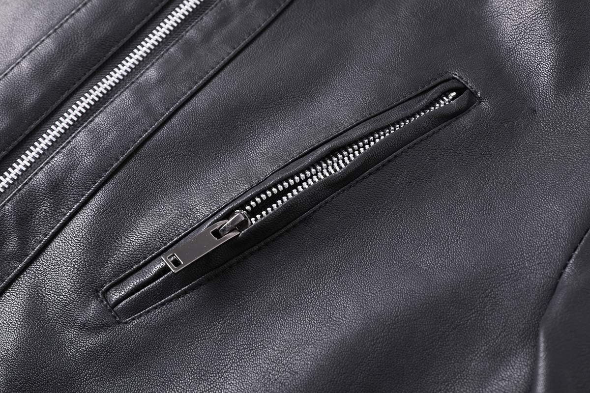 Mens Casual Stand Collar Slim Fit Faux Leather Jacket Biker Motorcycle Jacket - Image 8