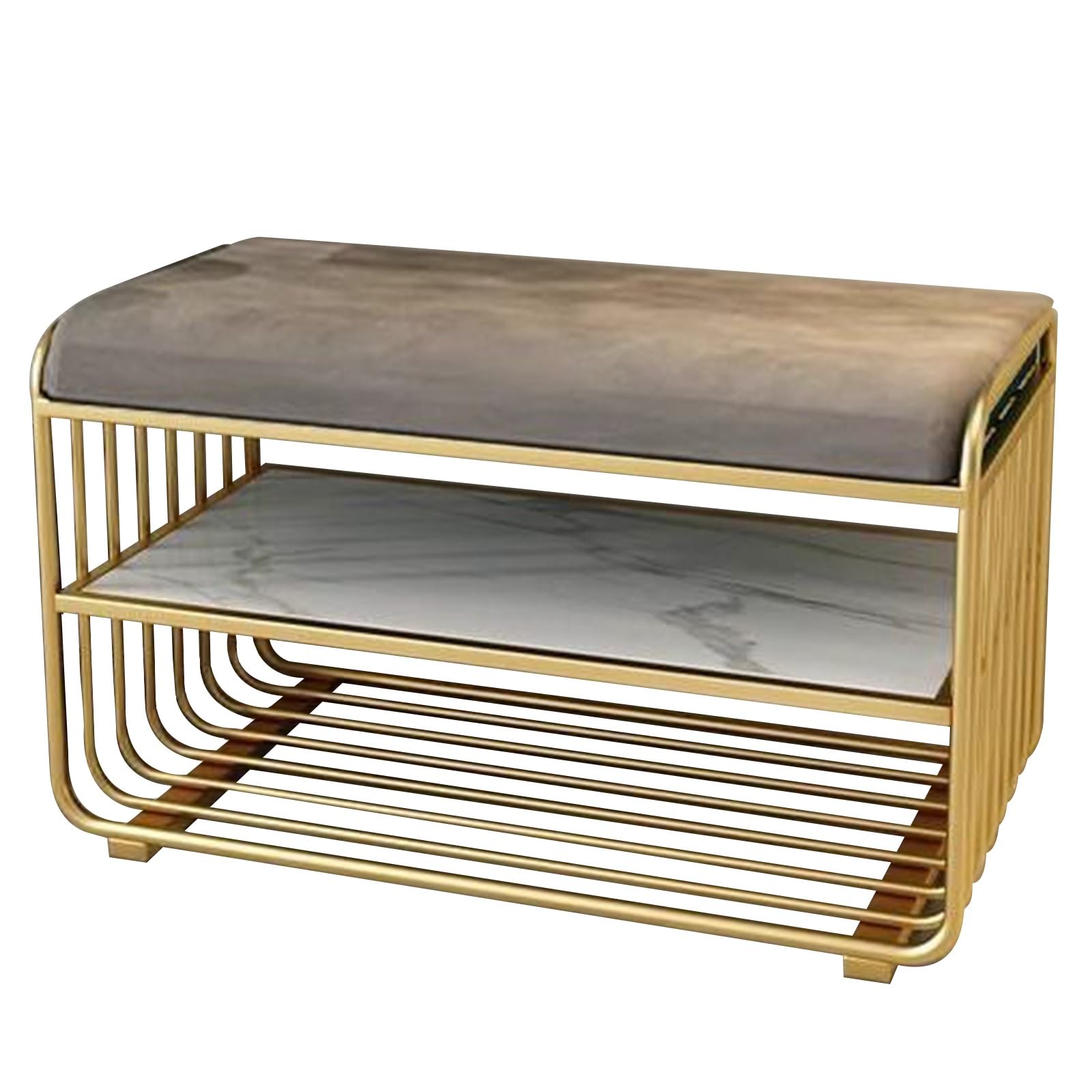 LWJSOCP Compact 2Tier Shoe Bench with Cushion & ShelfIron e Entryway Shoe Rack for Hallway Living Room Bedroom StorageStylish Gray Design (31.49in/80cm)