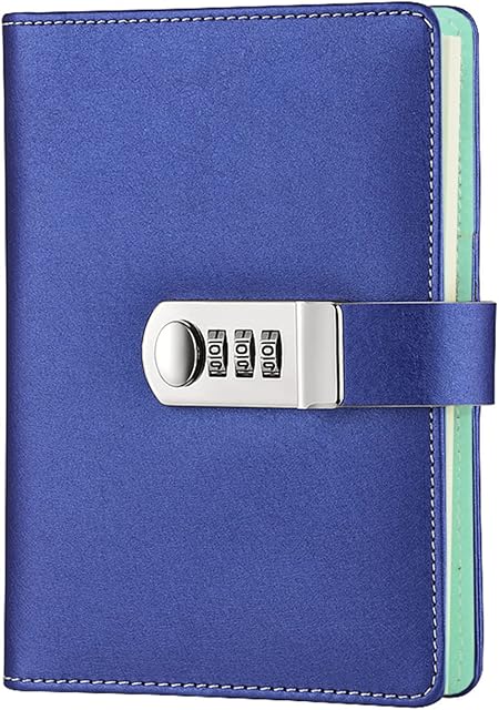 NectaRoy Lock Journal Lockable Refillable Diary, PU Leather Cover Writing Notebook Planner Organizer with Combination Lock, Travel Journal with Lock, Notepad with Pen Holder, Size 185x135mm