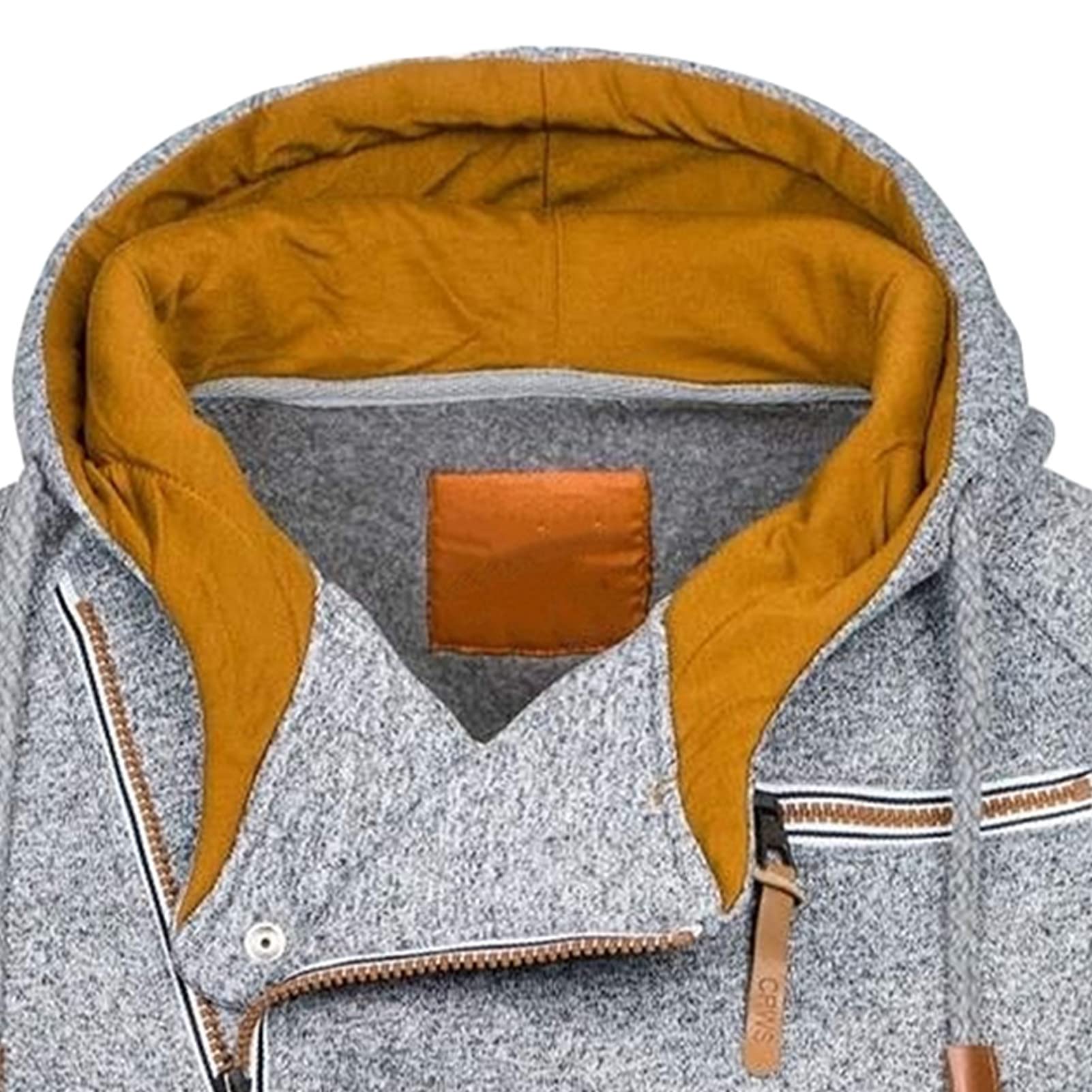 Men's Classic Oblique Zipper Hoodies Casual Long Sleeve Drawstring Overcoat Novelty Fleece Sweatshirts with Pockets (X-Large,Light Grey)