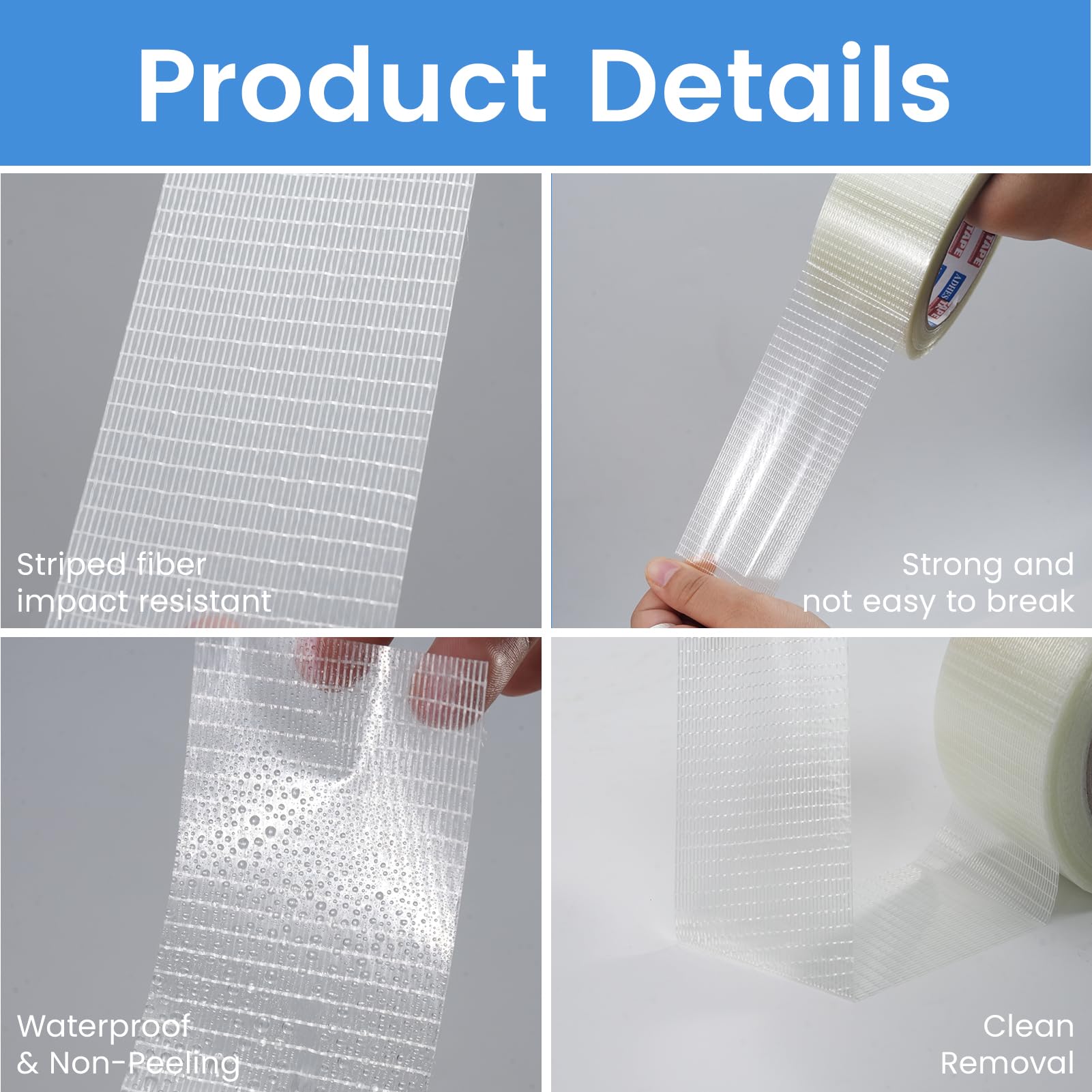 ADHES 6 Rouleaux 50mm x 32m Ruban Adhésif en Fibre de Verre - Renforcement et Cerclage, Bande Renforcée, Armé, Filament d'Emballage