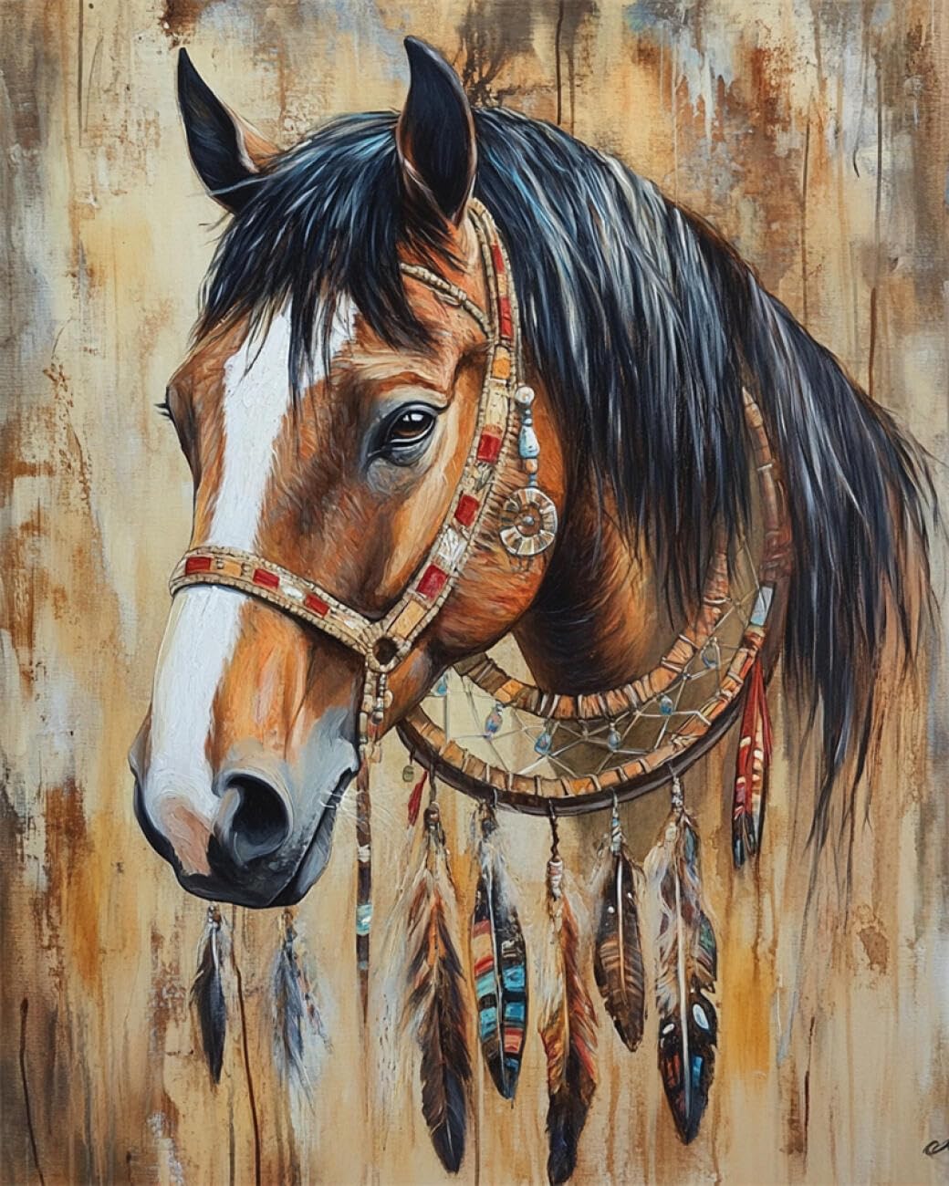 RKFLGEW DIY Bead Embroidery Kit Horse and Dreamcatcher 50x70cm