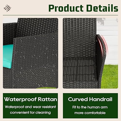 Vista 61 de FDW - Juego de muebles de mimbre de 3 piezas, sillas de ratán modernas con mesa auxiliar, resistentes a la intemperie, para exterior, patio, porche