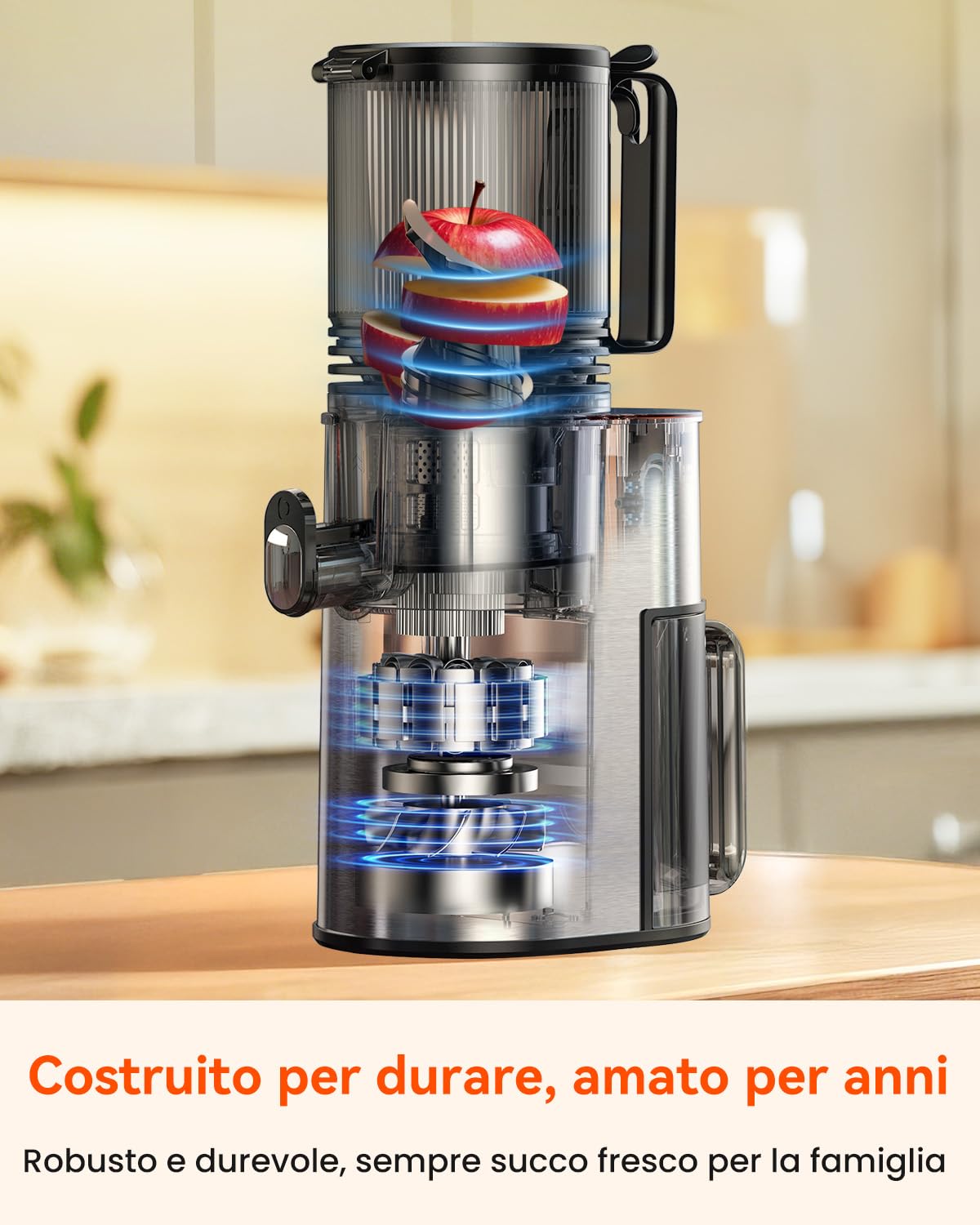 Estrattore di Succo a Freddo, Estrattore di Frutta e Verdura con Calibro 130mm, 1,8L, 250W, BPA-Free, Estrattore Verticale con Funzione Inversa, Facile Pulizia, Acciaio Inox