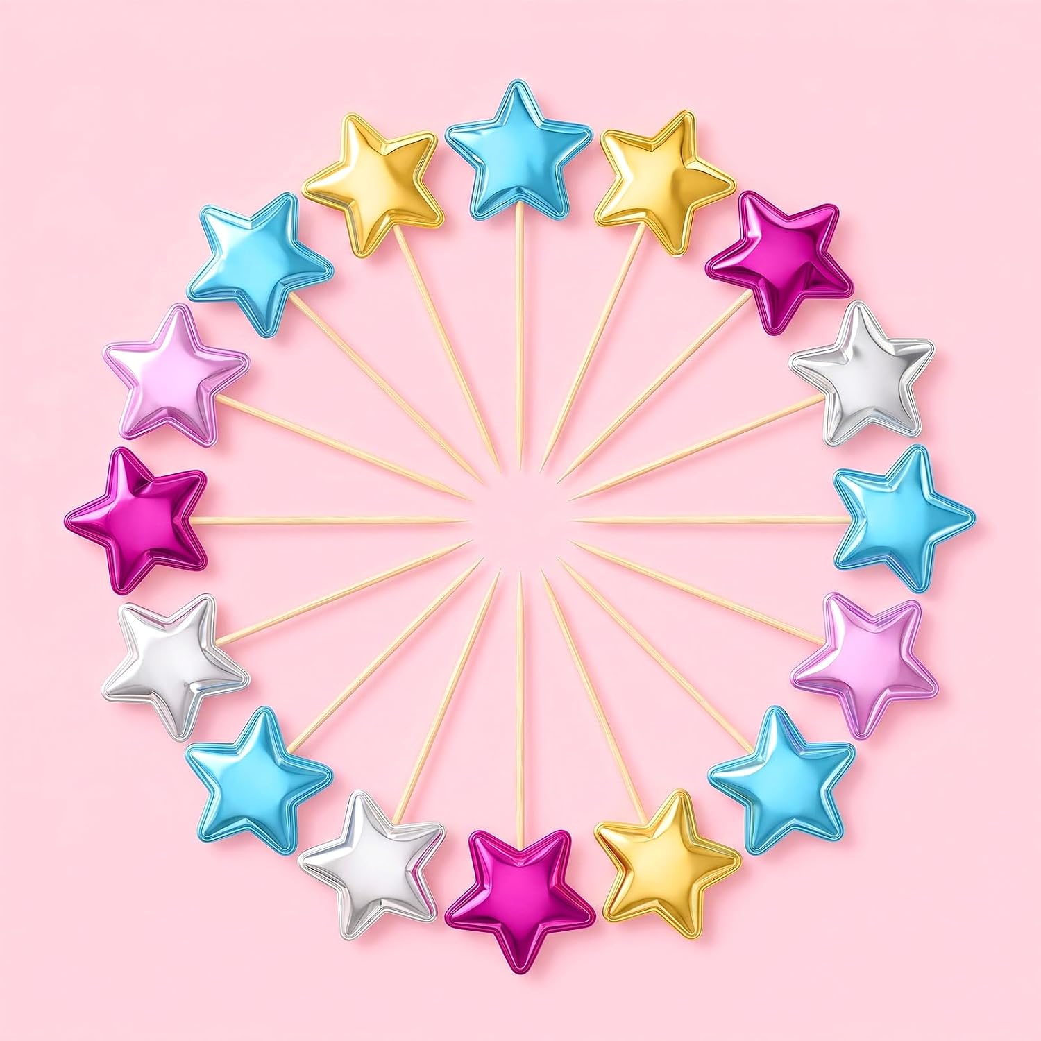 50 PCS Star Cake Toppers Star Cupcake Toppers Decorations Glitter | Glitter Birthday Cake Stars Mini Cupcake Toppers Birthday Cakes Decorations for Party Wedding DIY Dessert Food (Multicolor)