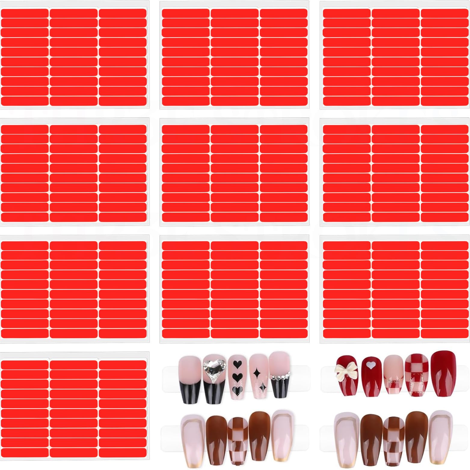 THR3E STROKES RED 10 Sheets Double Sided Tape for Nails Display Double Sided Tape Double Sided Tape for Press on Nails Adhesive Clear Mounting Tape for Nail Packaging Nail Design Salon Supplies Colors Designs Showcase