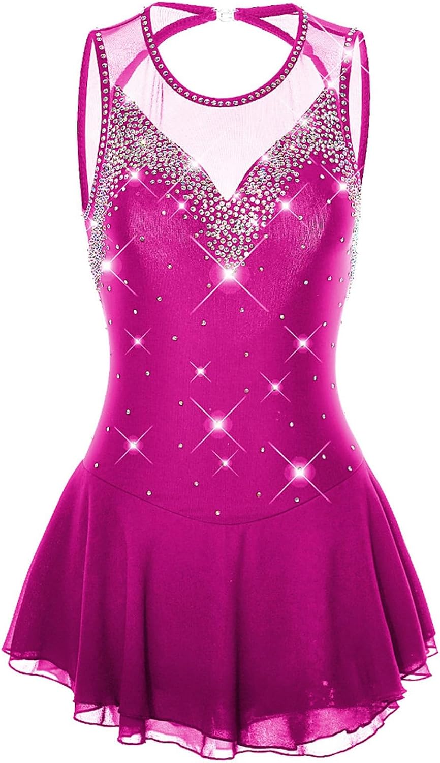 Figure Skating Dress Women Open Back Sleeveless Breathable Rhinestone Professional Competitiona Wear