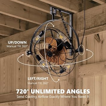 20 Fansconce, 360 Tilt & 360 Rotation Garage Wall Mount Fan, Plug in Ceiling Fan with Lights and Remote, 6 Speed Timable Wall Fan for Patio, Toolroom, Warehouse, Barn, Basement