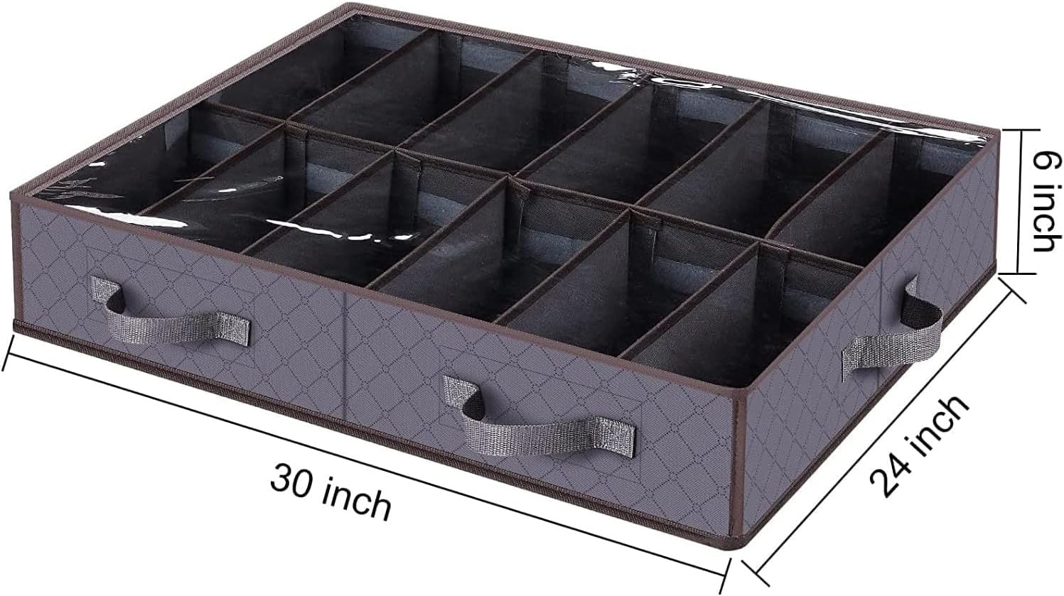 Under Bed Shoe Storage Organizer, Set of 2, Sturdy Structure, Adjustable Dividers, Reinforced Handle, Sturdy Zipper, Underbed Storage Solution with Clear Window, Breathable, Gray