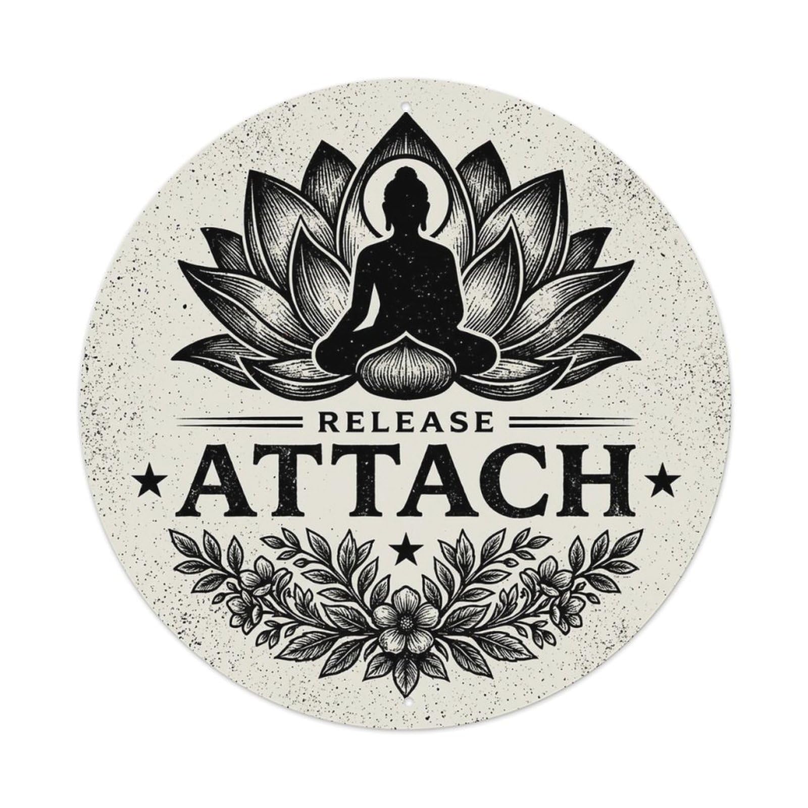 Zen Flower Meditation Den Detachment Vintage Metal Tin Sign Plaque Wall Decor for Cafe, Club Bar, Office, Garden Metal Poster 8x8Inch