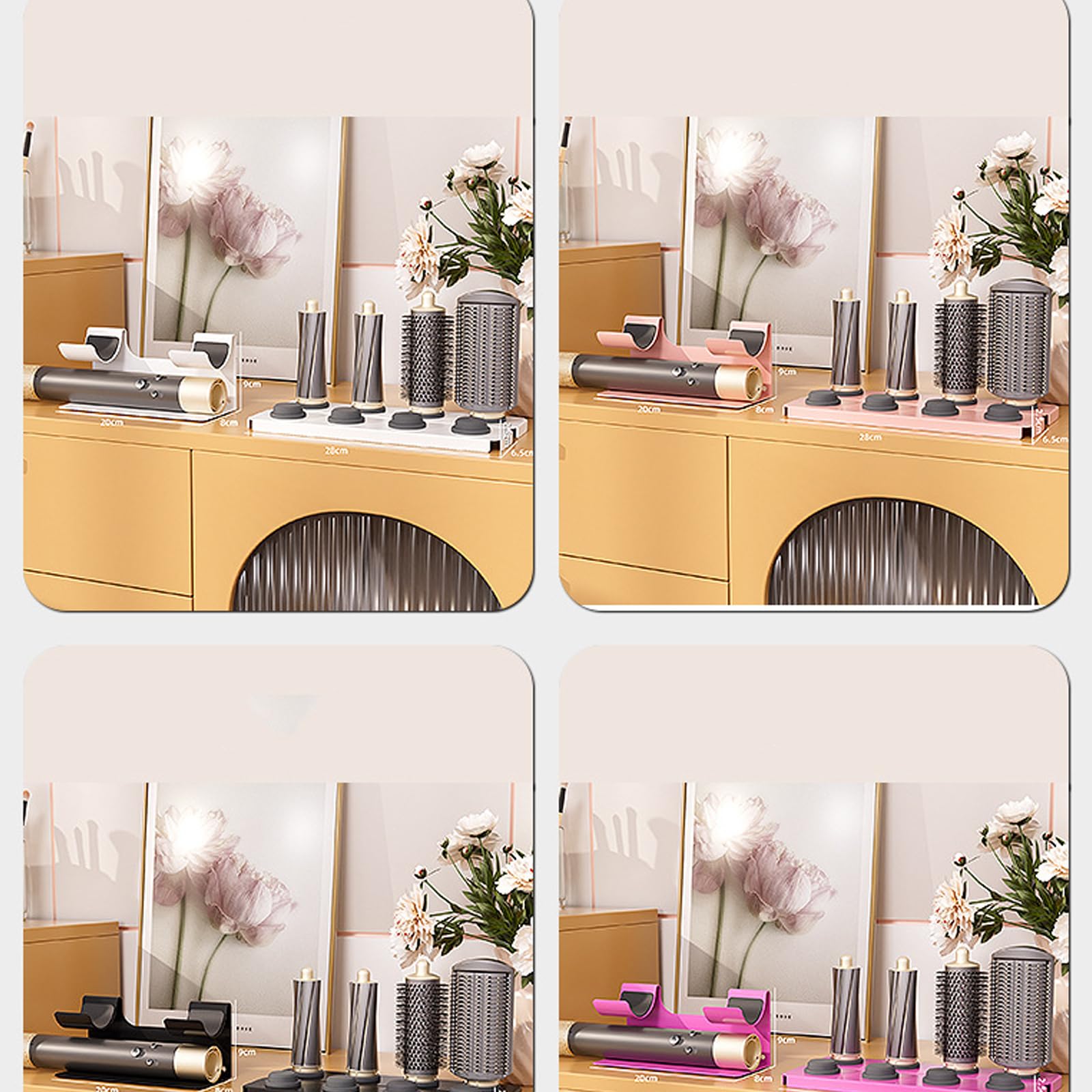 Einfache Installation des Föhnhalters ohne Löcher erforderlich, ideal für Badezimmer oder Schlafzimmer, magnetisches Föhnregal
