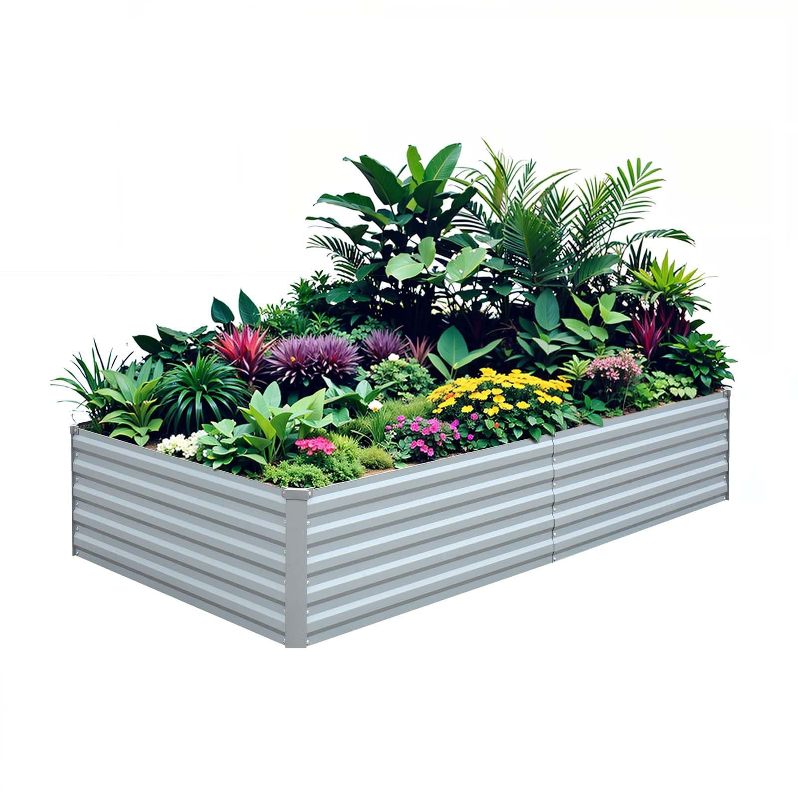 Raised Garden Bed 8×4×1.5FT, Galvanized Raised Garden Beds Outdoor for Vegetables Flowers, Steel Large Deep Root Planter Box, Tall Raised Garden Bed Kit with Gloves and 2 Compost Bags, Gray