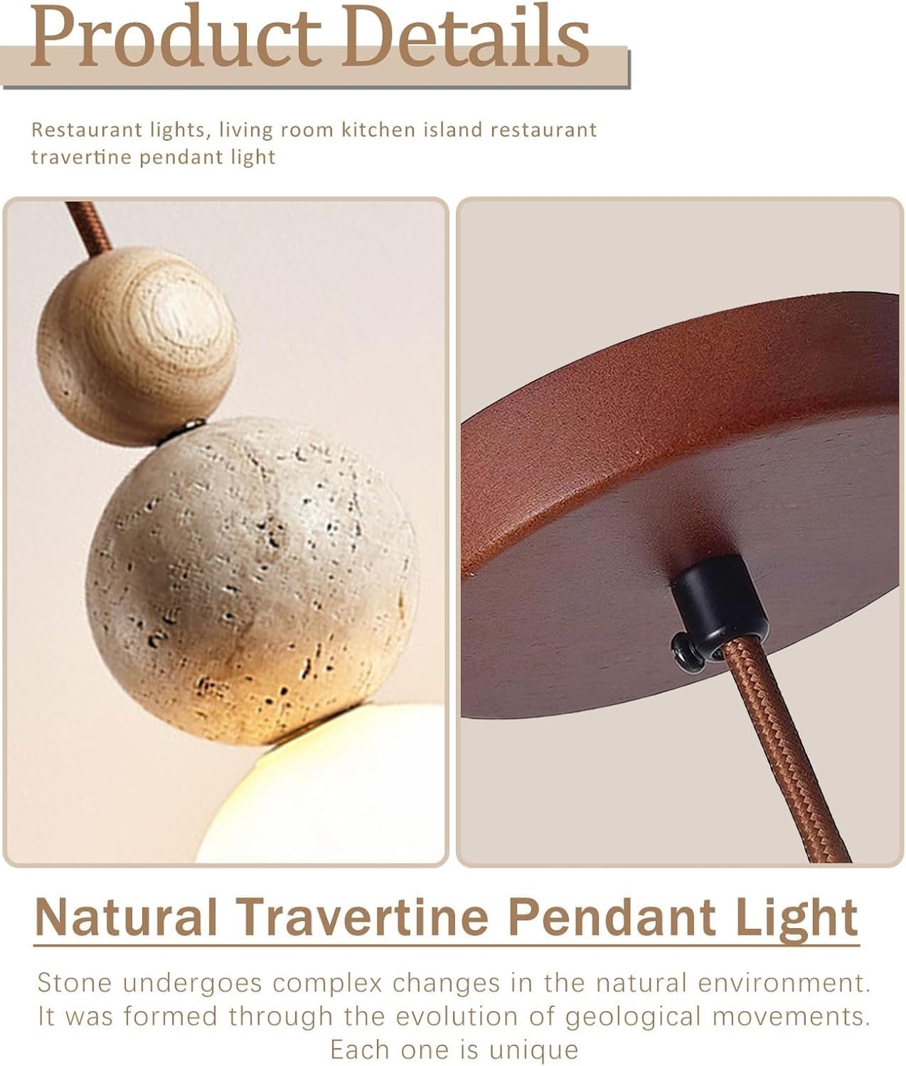 Wabi-Sabi-Pendelleuchte,Hängelampe Aus Gelbem Travertin Mit Lampenschirm Aus Naturstein,Hängeleuchte Im Nordischen Holzstil Für Schlafzimmer-Nachttischlampe Esstisch Kücheninsel Flur(T/12*27CM)