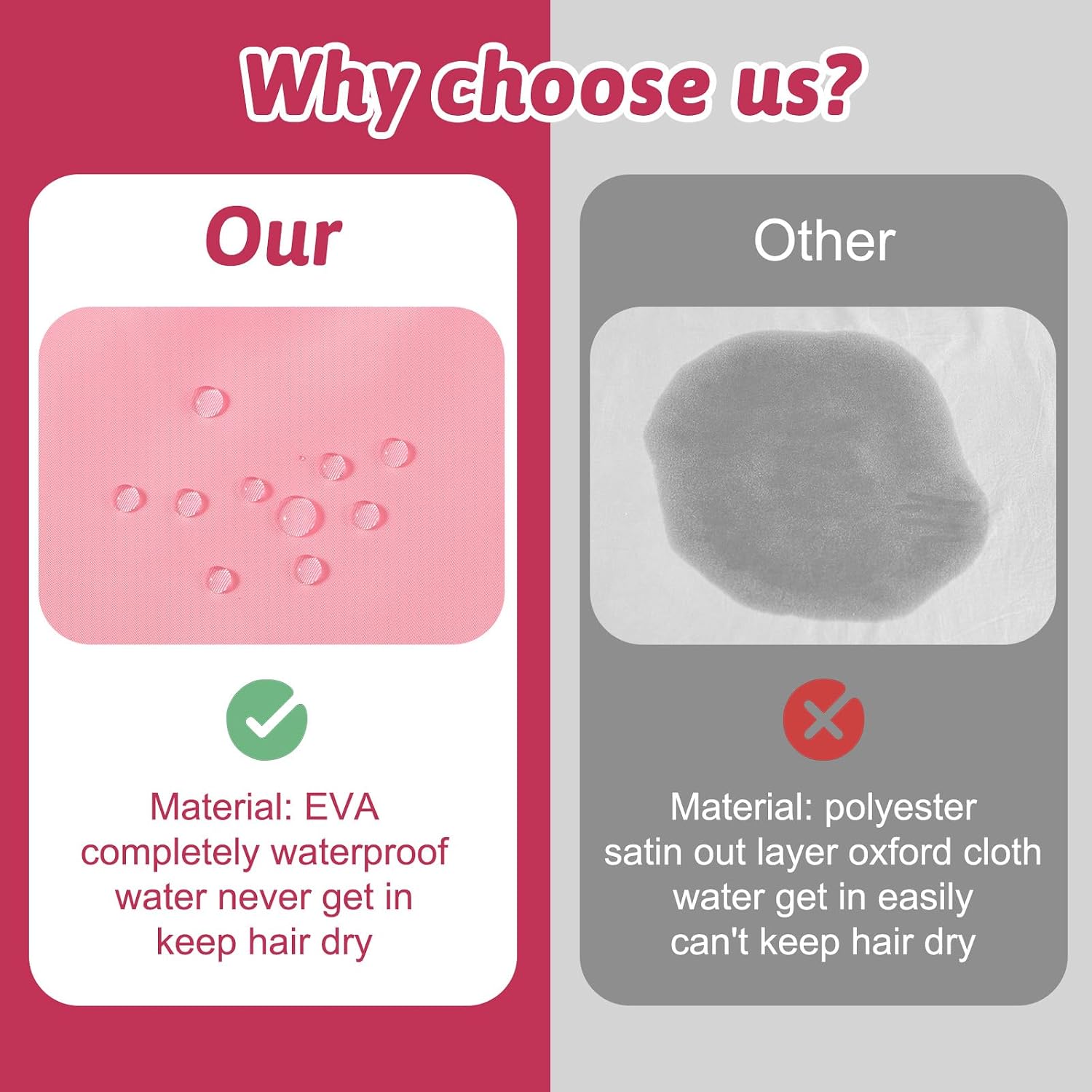 2 PCS Large Shower Cap for Braids Extra Long Shower Cap Waterproof Bath Caps Reusable Drawstring Hair Bonnets for Women Men Long Hair Locs Twists Dreadlocks Snug Fit No Leaks (Black, Pink)