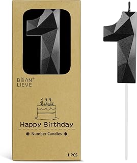 BEAN LIEVE 2.76 Inch Black Number Candles 1 - Diamond Birthday Cake Candles with Metallic Finish for Party, Anniversary, Graduation Decorations.