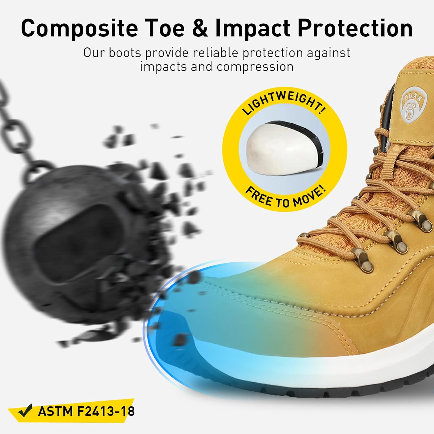 OUXX Men's Composite Toe Work Boots, ASTM F2413 Electro-Static Discharge Safety Shoes, Anti-Slip Rubber Outsole(OX2601) - Image 4