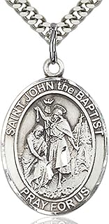 Men's Sterling Silver Saint John The Baptist Oval Medal + USA Made + Choose Chain