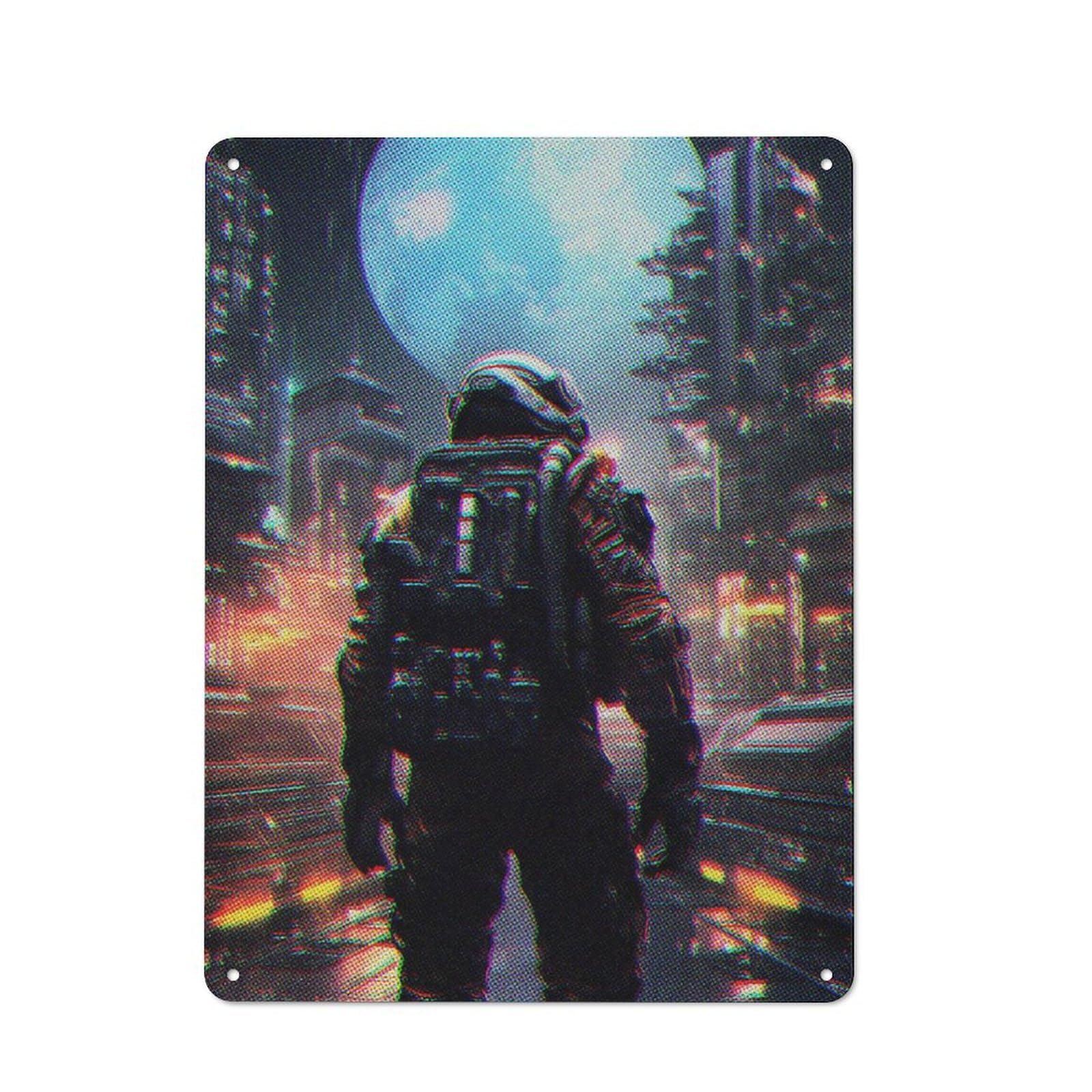 Junmoney Space City Vintage Tin Sign 40X30cm With For Living Room Or Hallway, For Living Room Decor Lovers