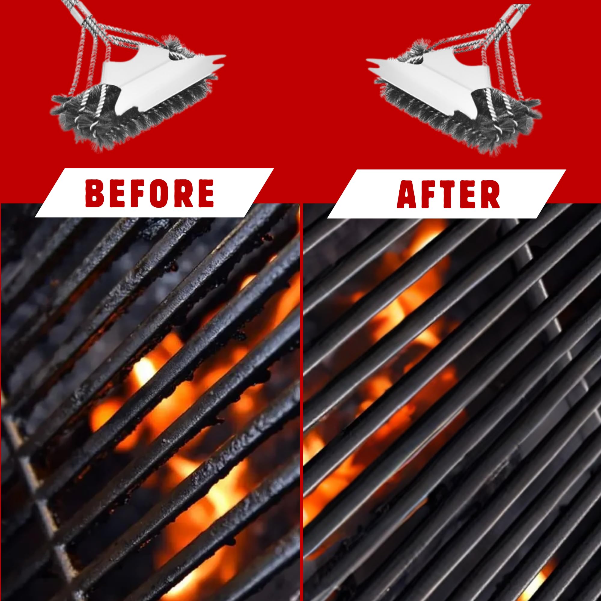 Spazzola Per Barbecue Con Raschietto - Setole Acciaio Inox, Manico Termico 45 Cm | Per Griglie A Gas E Carbone - Foto 10