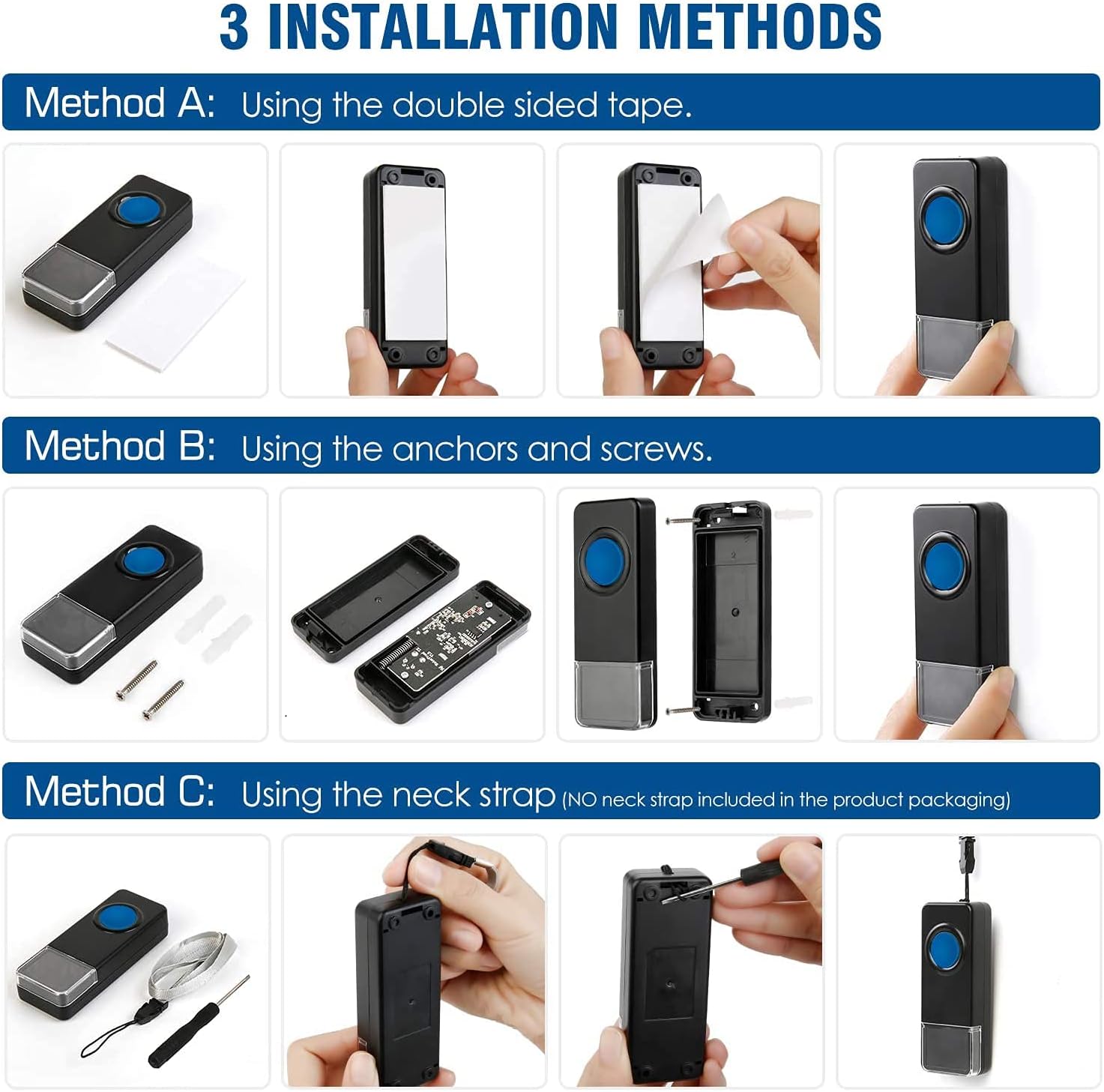 POPFIRST Wireless Doorbell - Waterproof Doorbell kit,1 Receivers & 2 Push Button Ringers,1000ft Long Range,58 Chimes 5 Volumes Level,LED Flash,Battery Operated,Perfect for Home,Office,Shops,Business - - 