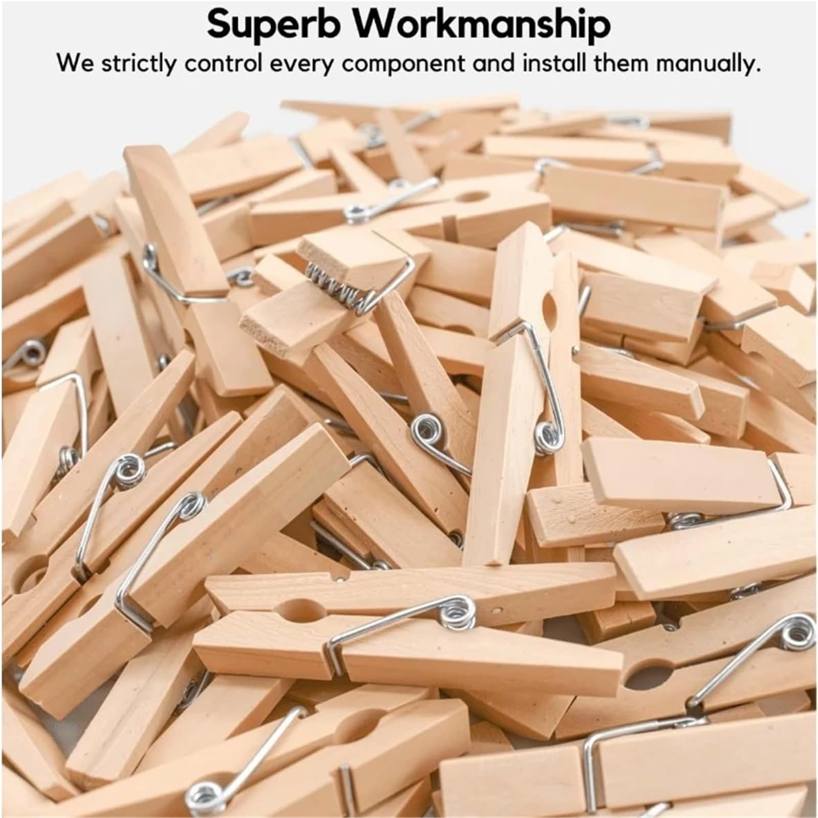 Wäscheklammern aus natürlichem Holz, für Bastelarbeiten, Fotos und DIY-Projekte, 100 Stück | Robuste Drahtfederklemmen, wiederverwendbar und vielseitig für Zuhause, Büro und Urlaubsdekoration.