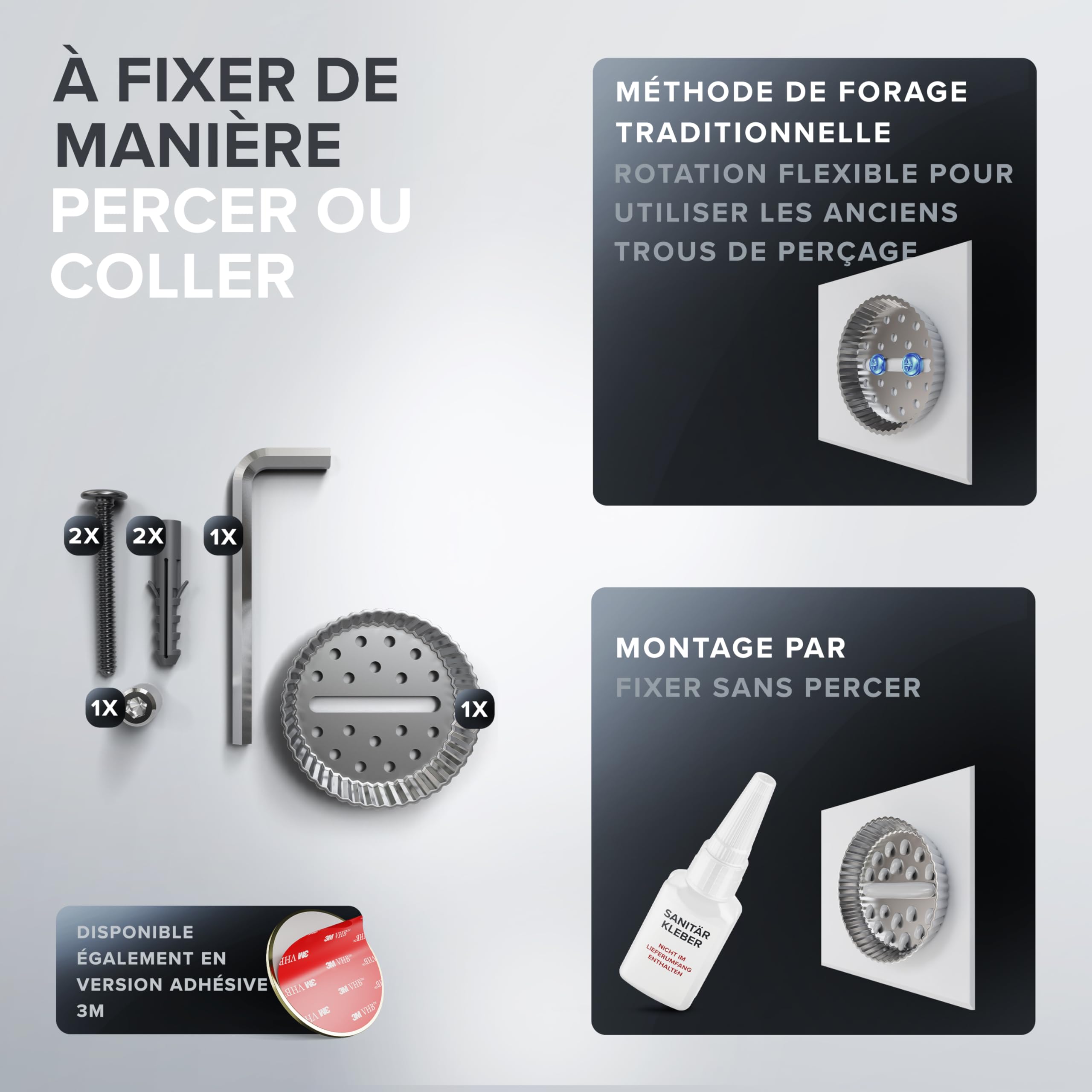 ovimar Erviksanden Brosse de toilette, dorée, montage mural, avec perçage, en silicone, avec fonction d'aération, à percer ou à coller, en acier inoxydable, tête de brosse WC interchangeable