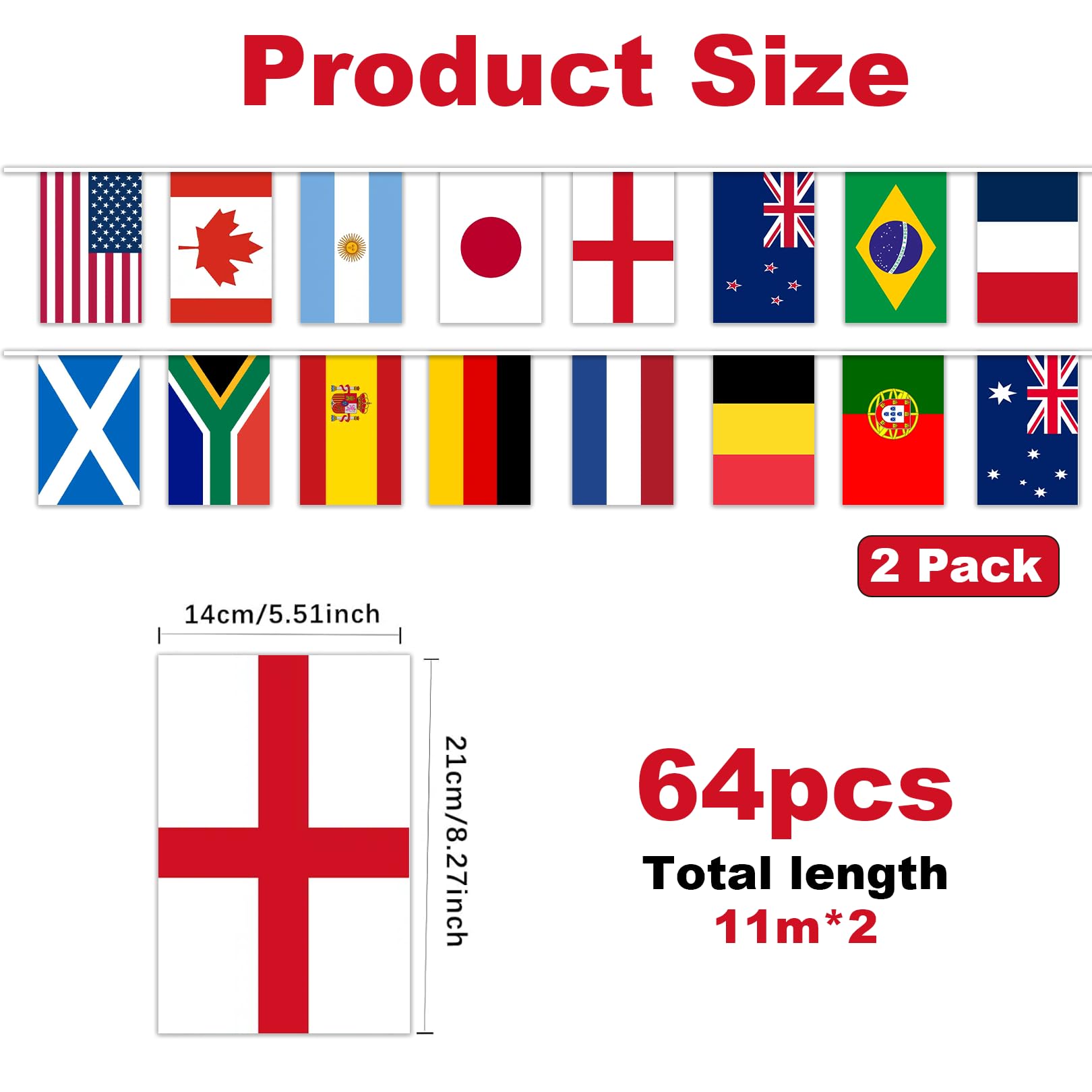 2 Pack World Cup Football 2026 Flags Bunting for World Cup Party Decorations 36ft/11m, Double Sides Flags Bunting for World Cup Football Bar Club Garden Street Decor - 2