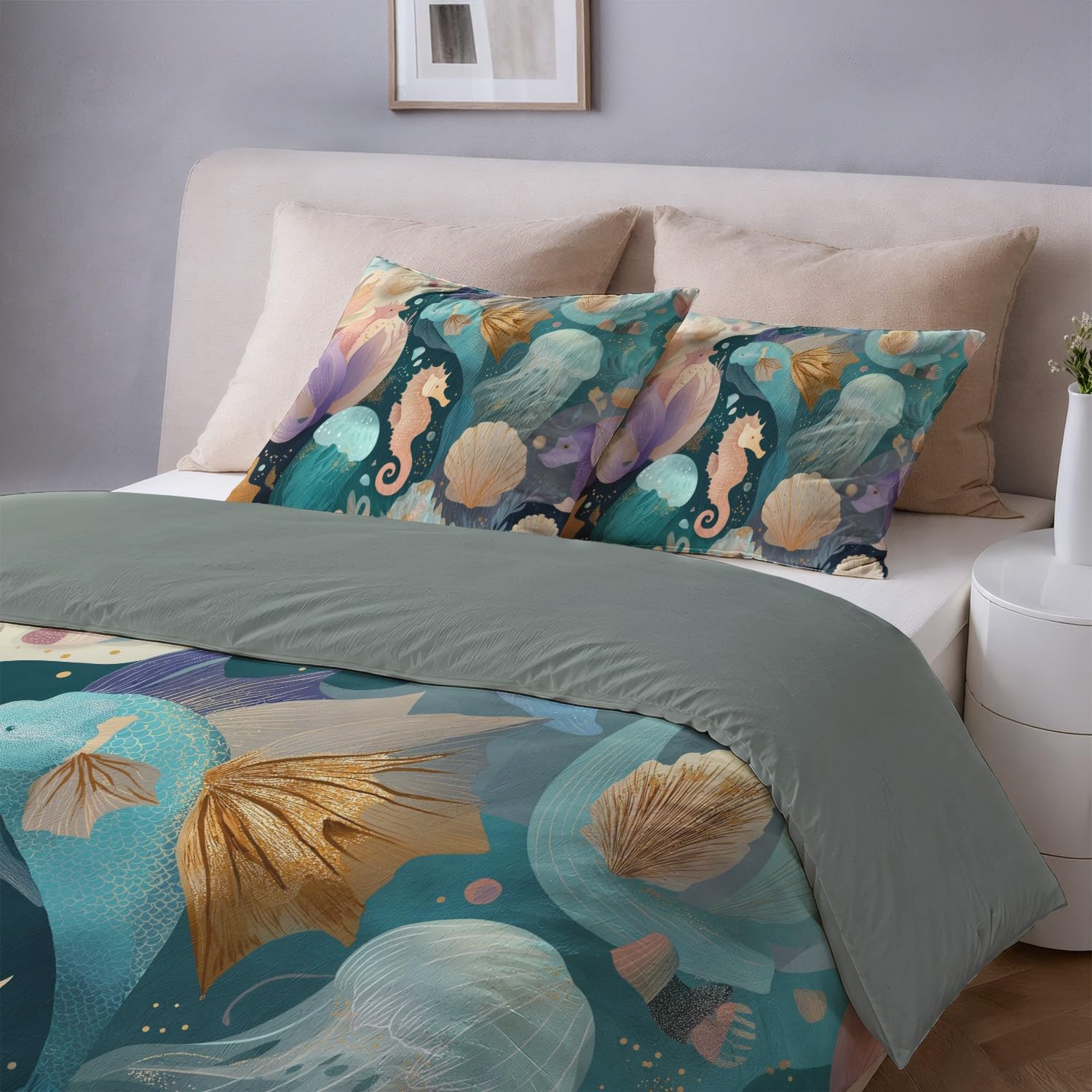 Générique Wielokolorowa Marzycielska poszwa na kołdrę, elegancki podwodny świat zestaw pościeli 220 x 260 cm z zamkiem błyskawicznym 2 poszewki na poduszki 65x65cm Miękka oddychająca mikrofibra