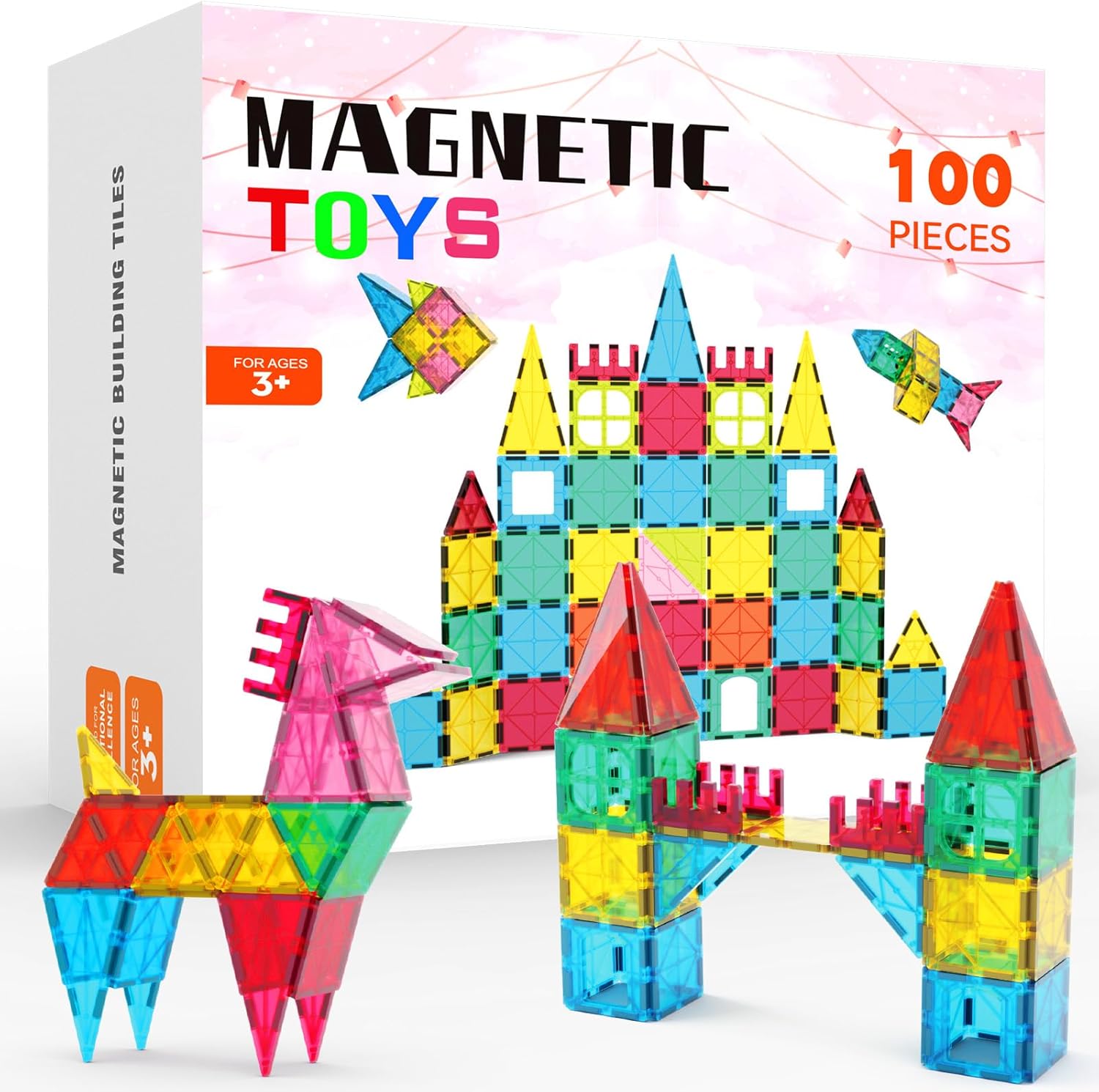 Magnetic Tiles 100 Pieces Magnetic Blocks + 8WD Gesture Sensing RC Car Toys Gift for Kids, Boys and Girls 3-5 6-8 9-12+ Year Old