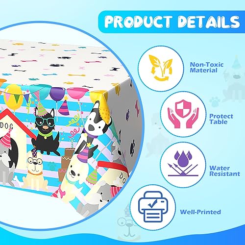 Miniatura 4 de FunHot Manteles de perro, 2 manteles coloridos con estampado de patas, 54 x 108 pulgadas, manteles rectangulares azules con estampado de huesos de