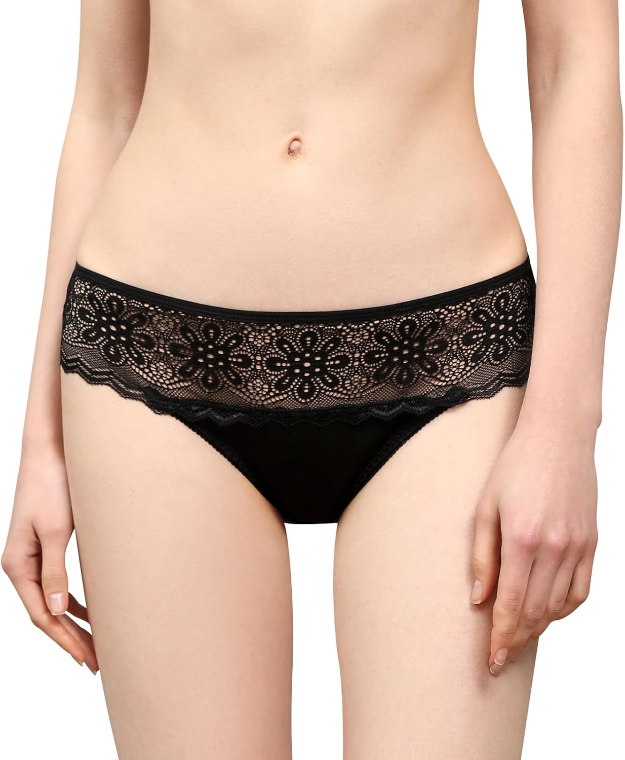 DAISYSILK 100% Mulberry Silk Panties for Women, Soft Silky Satin Bikini Underwear with Lace, Breathable & Mid Waist Fit