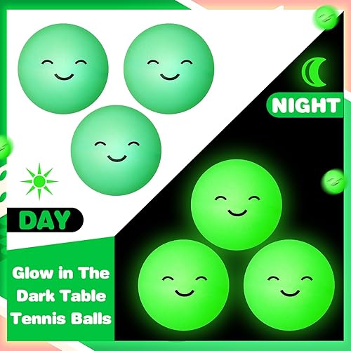 Miniatura 4 de Soulchen 36 pelotas de tenis de mesa que brillan en la oscuridad de 1.575 pulgadas, pelota de tenis de mesa iluminada, bola de neón verde luminosa
