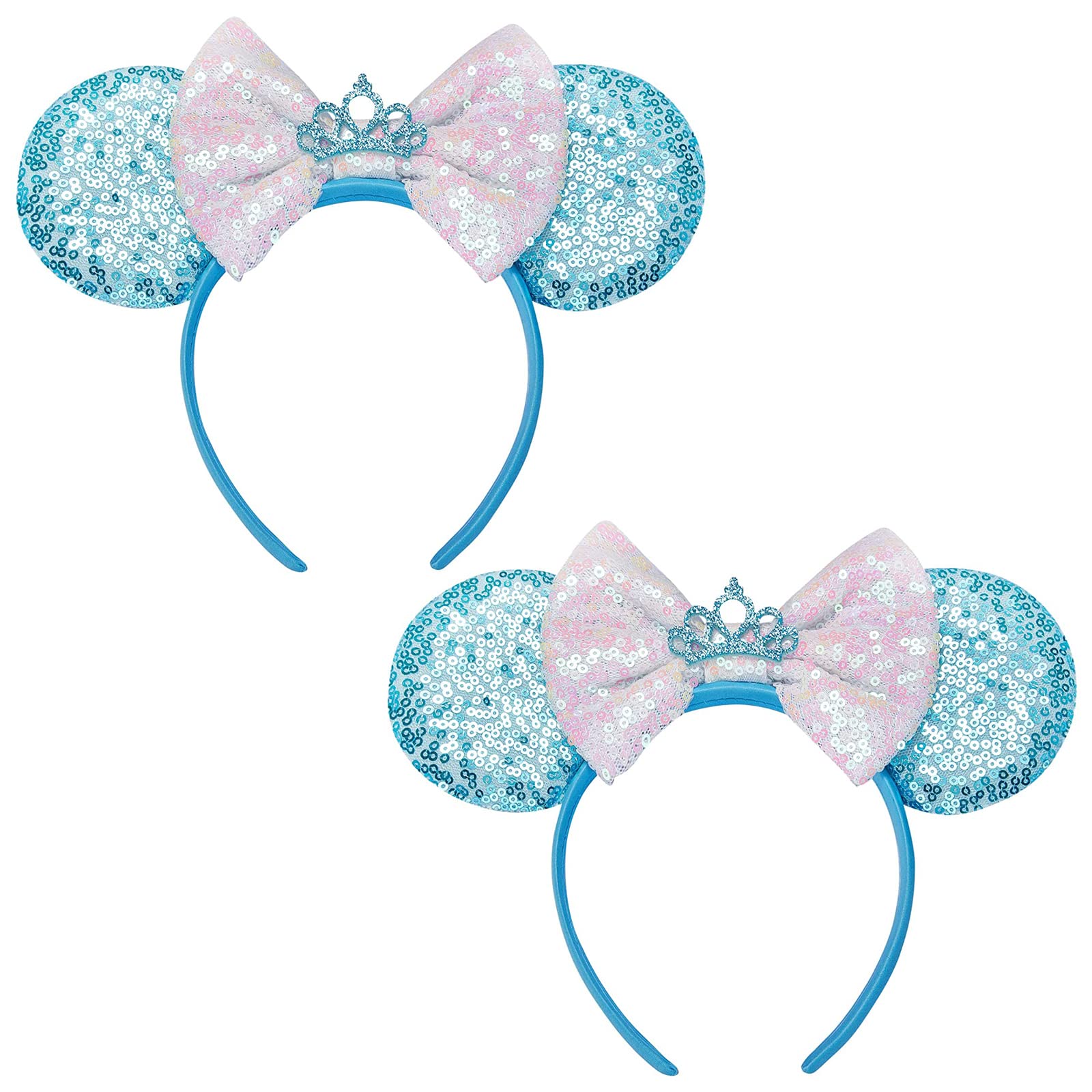 FANYITY Mouse Costume Ears,2 Pcs Mouse Ears Headbands for Girls &amp; Women Party,Size Free (Blue Crown 2)
