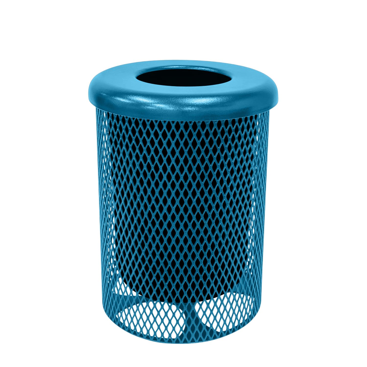 COATEDOUTDOORFURNITURE RFT-LBL Heavy Duty 32 Gallon Round Trash Receptacle, Liner Included, Light Blue with Flat Top, Made in America