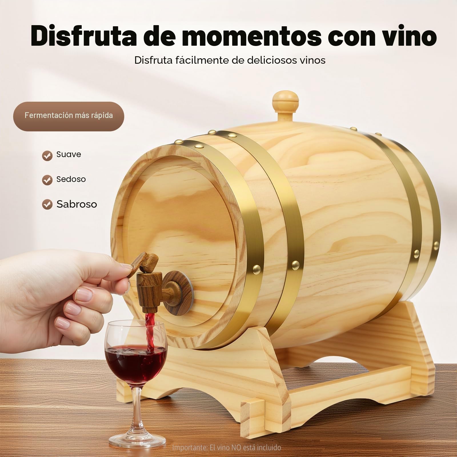 Barril de vino de madera, barril de cerveza con grifo y soporte, barriles de vino de madera, dispensador de bebidas, grifo Elipse barril de vino, almacenamiento para apartamentos, bares, hoteles (5 L)