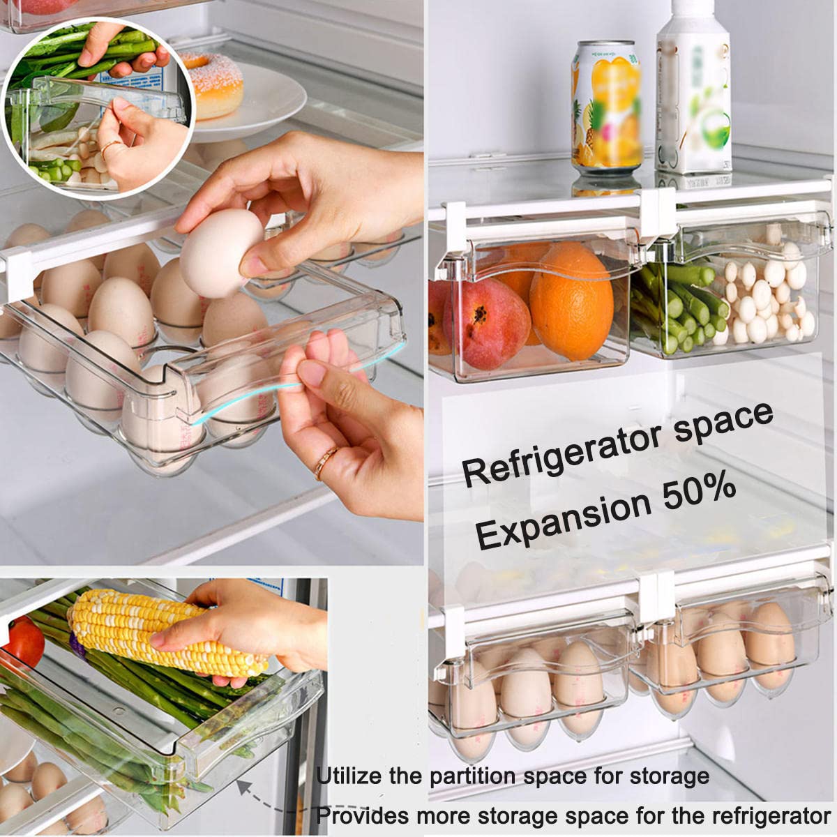 Kühlschrankbox für Obst Gemüse und Eier 2er-Pack passt Kühlschrank Regal unter 1,5 cm