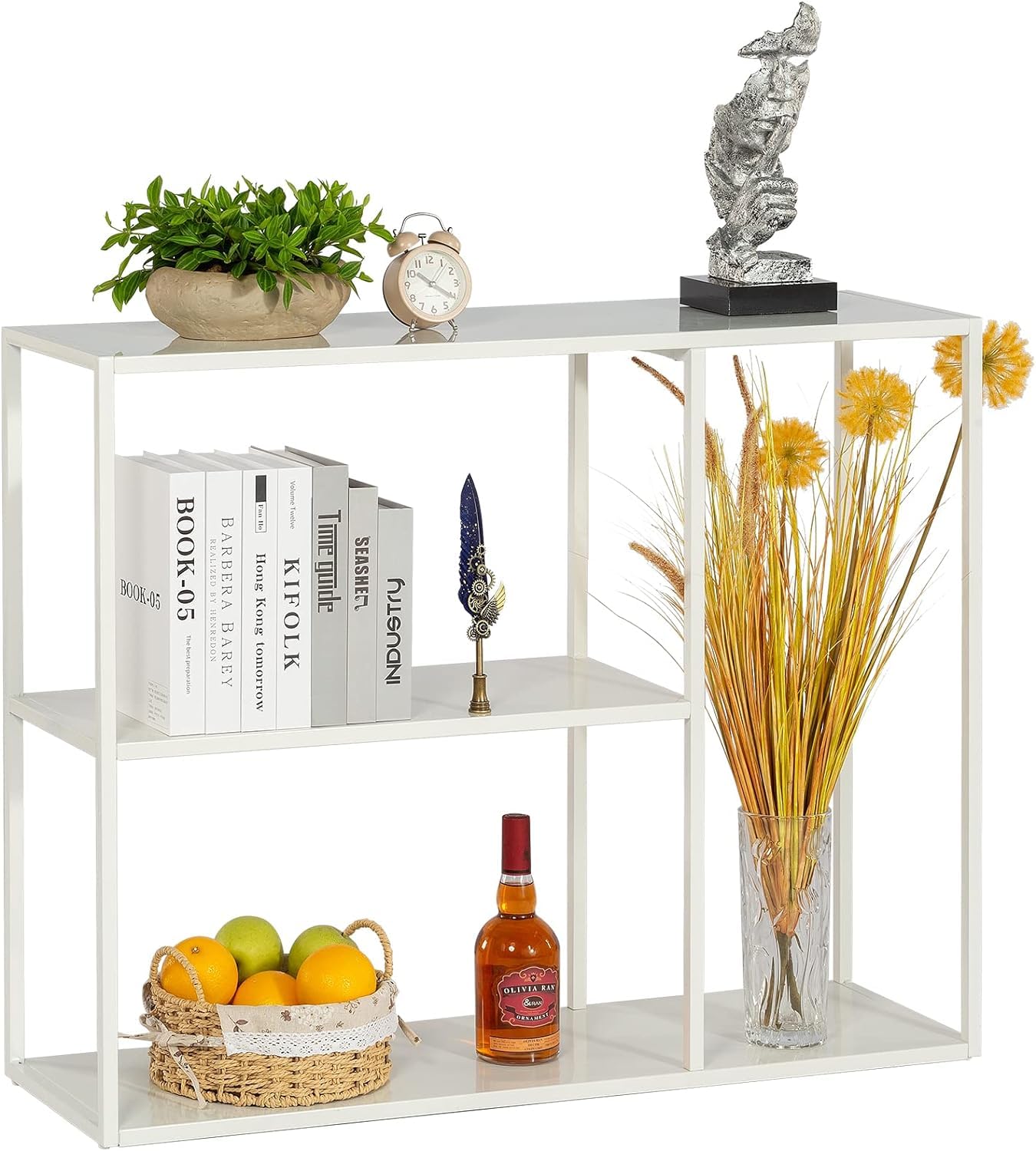 HDANI Mesa de Consola, Mesa de Entrada, Extremo del Sofá, Mesa de Entrada Estrecha，Marco de Metal, Patas Ajustables, para Salón, Entrada, Pasillo,100×30×80cm,Blanco