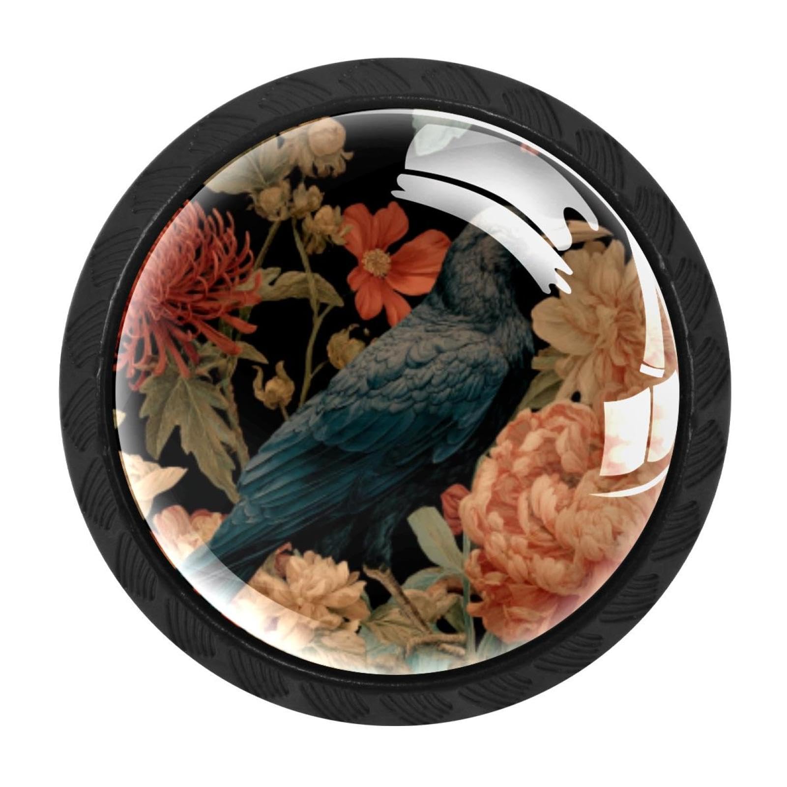 CHENZZZZ 4 Pieces Kitchen Cabinet Knobs Crow Vintage Florals Drawer Knobs Dresser Knobs Drawer Pulls Door Knobs Dresser Drawer Handles Knobs for Dresser Drawers