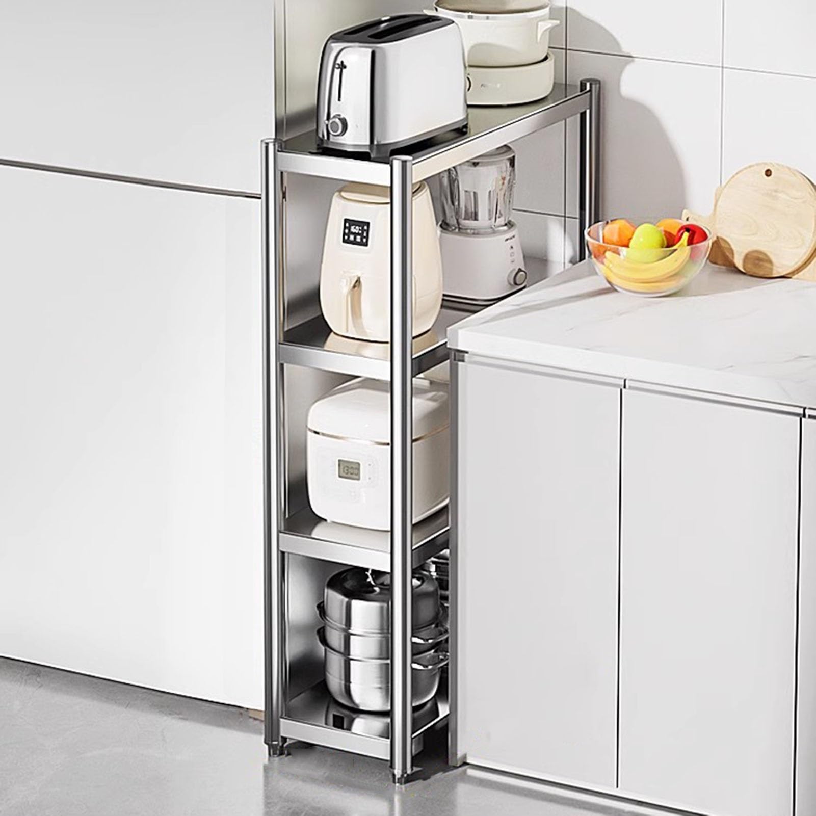 Carrello in acciaio inox a 5 ripiani sottile per cucina e bagno, carrello salvaspazio per aree strette, 25 x 40 x 120 cm, finitura argento durevole