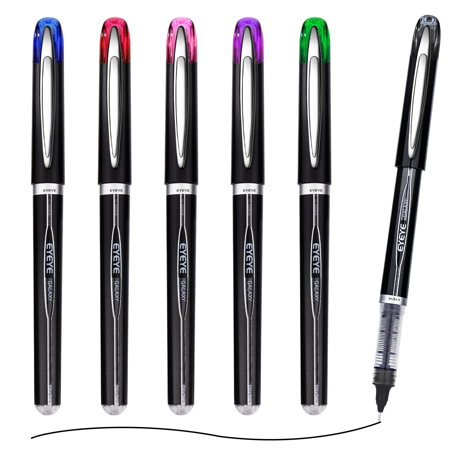 EYEYE0.5mm Rollerball Pens 6 Assorted Colors, Extra Fine Point Needle Pen Quick Dry, Liquid Ink Pens Fine Point Smooth Writing Pen for Journaling, Note Taking, Office, School Supplies