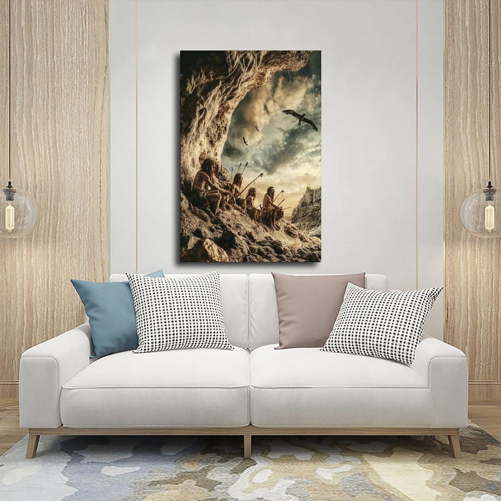 Kunstdruck auf Leinwand, Motiv: Steinzeitjäger und Sammler, Schlafzimmer, Dekoration, Landschaft, Büro, Raumdekoration, Geschenk, 61 x 91,4 cm (L x B)