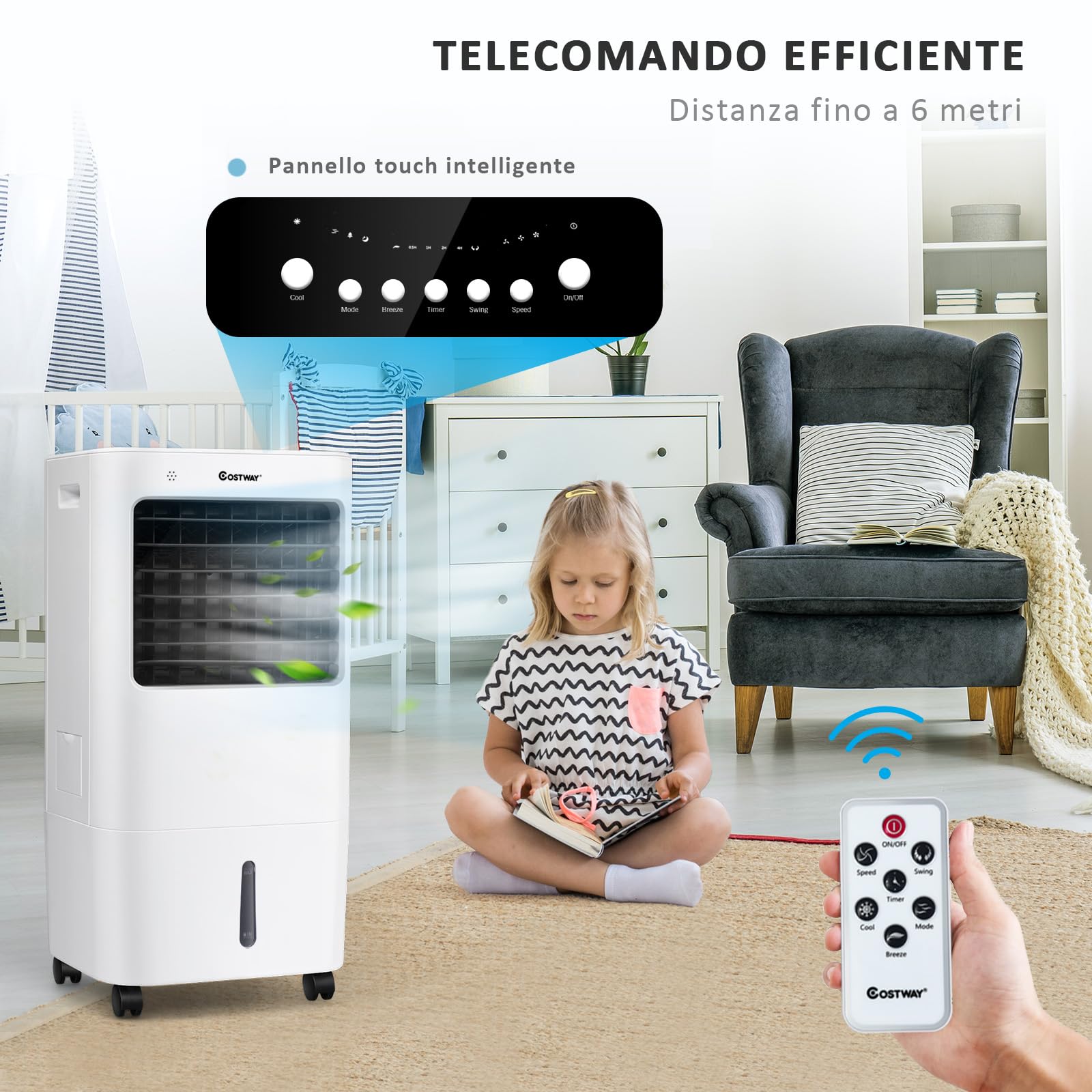 RELAX4LIFE Raffreddatore d'Aria Evaporativo 3 in 1, Serbatoio dell'Acqua 20L,Ventilatore, Umidificatore, 3 Modalità, 4 Velocità, Timer 7,5H, Telecomando, Adatto per Casa, Ufficio