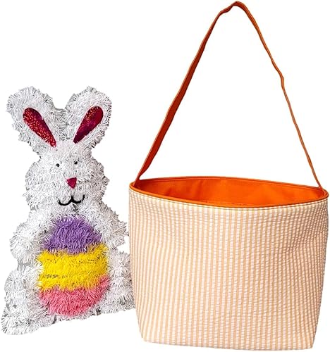 Miniatura 2 de SONA G DESIGNS Bolsa de asas de cesta de Pascua de tela a rayas de sirsaca - Juguetes de recolección de huevos