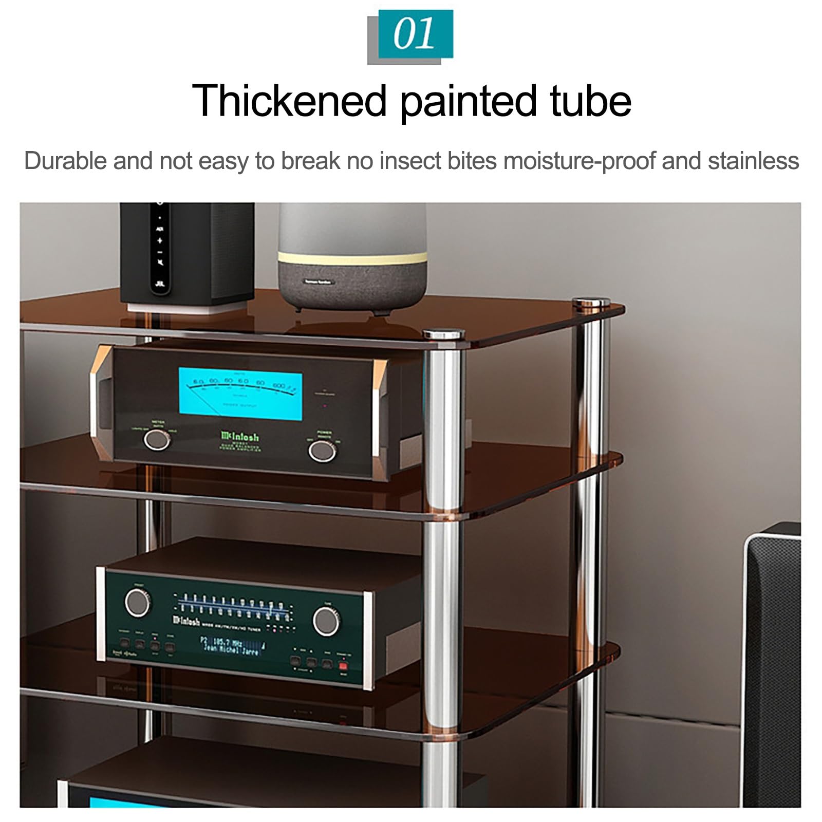 AV-Media-Ständer, Stereo-Regal mit 3 Ablagen, 35,1 cm Höhe, modernes Entertainment-Center für TV-Audio- und Videogeräte, verstellbare Aufbewahrungslösung, schwarzes Finish