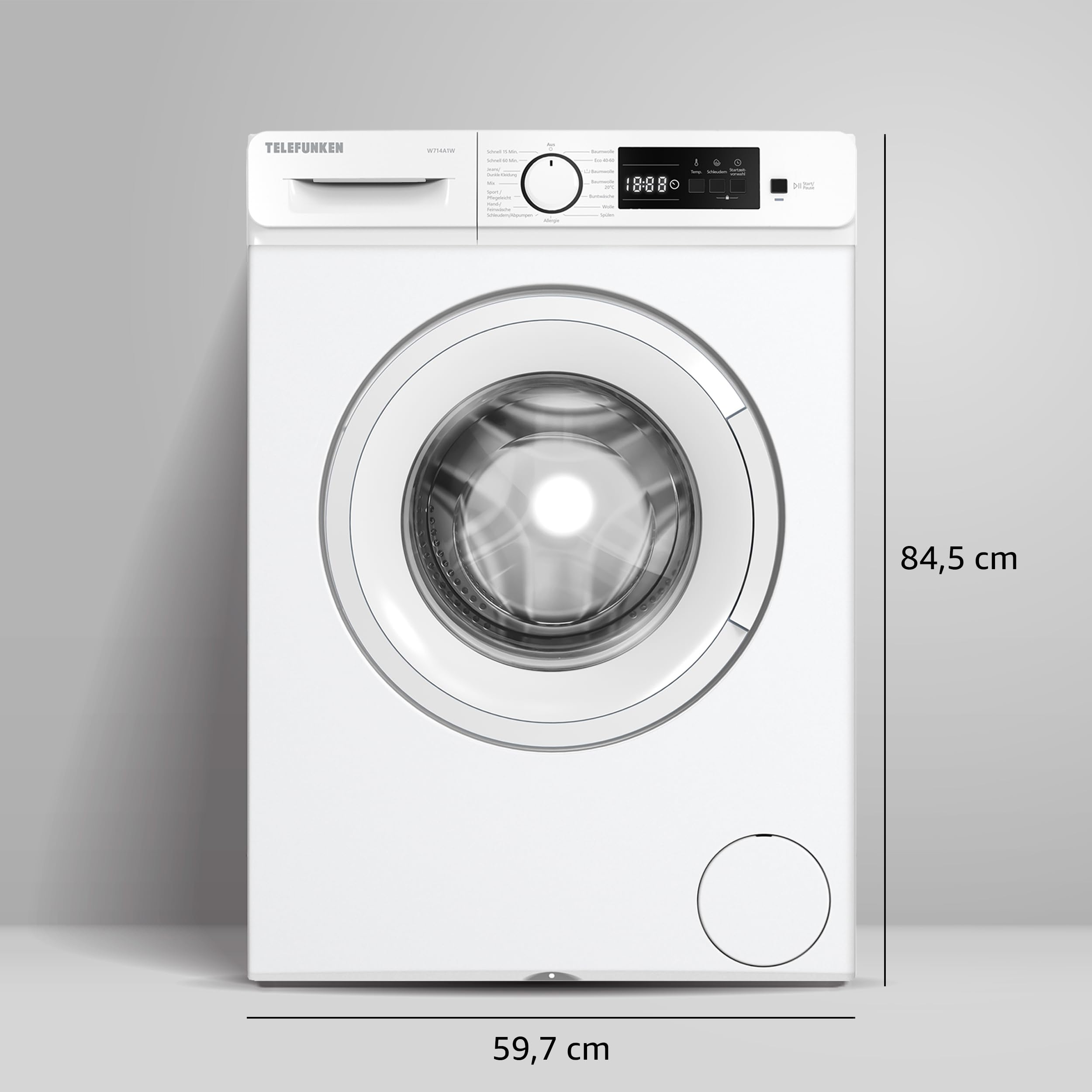 Telefunken W714A1W Waschmaschine 7kg Frontlader 1400 U/Min. EEK A | Inverter Motor - Leise & Effizient, Schontrommel aus Edelstahl, Startzeitvorwahl, Washing Machine, 15 Programme, weiß