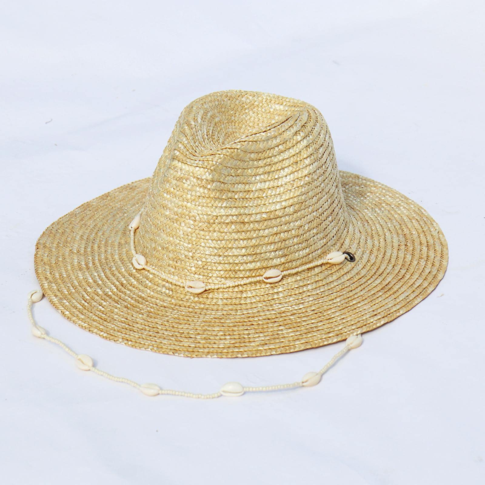 Sombrero para el Sol, Sombrero de Paja, Sombreros de Playa con Cuentas de Conchas Marinas con Cadena para Mujer, Sombreros de Sol Fedora Tejidos de Paja a la Moda, Vacaciones de Verano