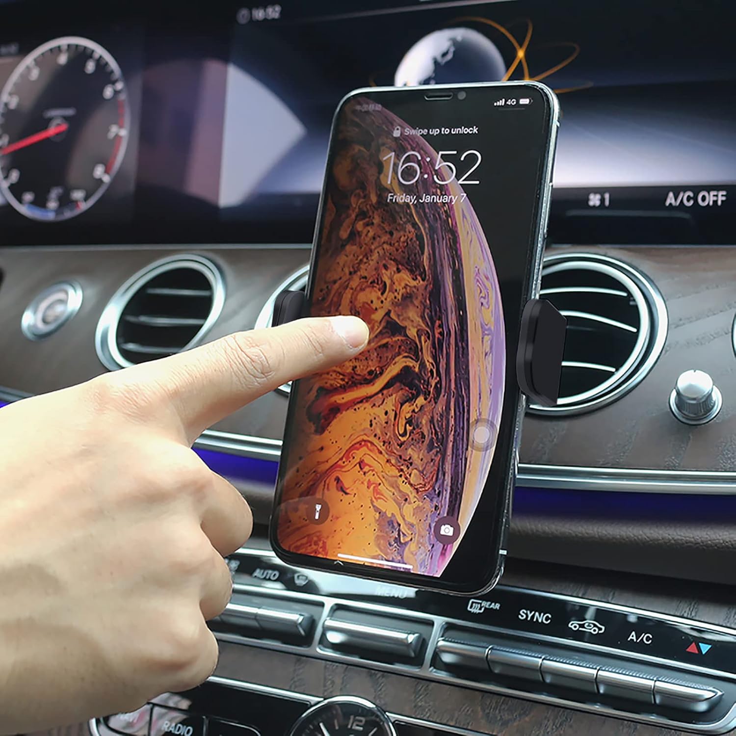 Car Phone Holder Mount Fit for Mercedes Benz-E Class 2017-2023, CLS Class 2019-2023 Auto Locked Phone Stand [Thick Case & Big Phone Friendly] for 4-7 Inch