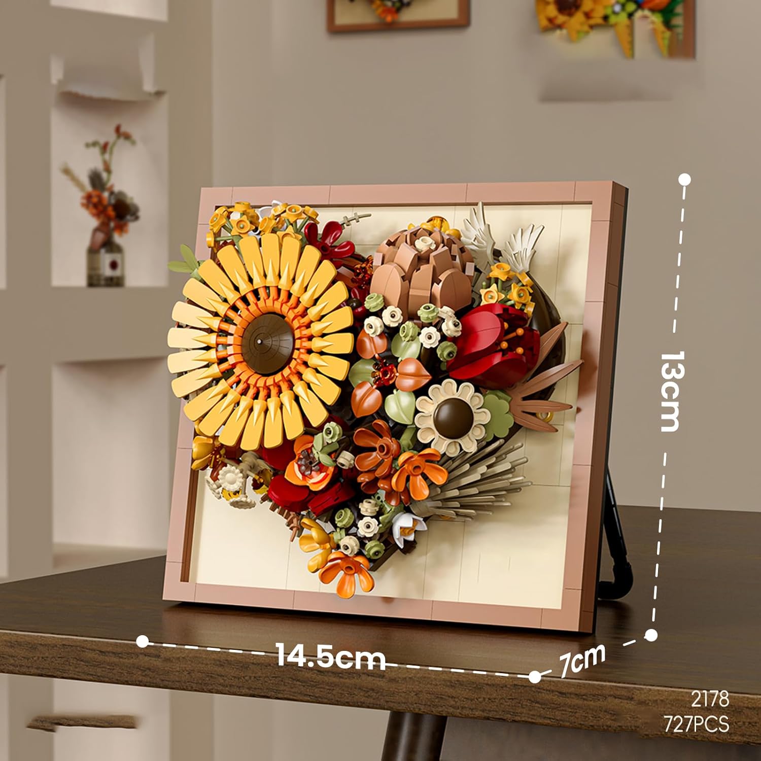 727 PCS Sunflower Flower Building Set - Botanical Collection Painting Frame, DIY Handmade Gift, Suitable for Women, Birthdays, Anniversaries, Home and Desktop Decoration